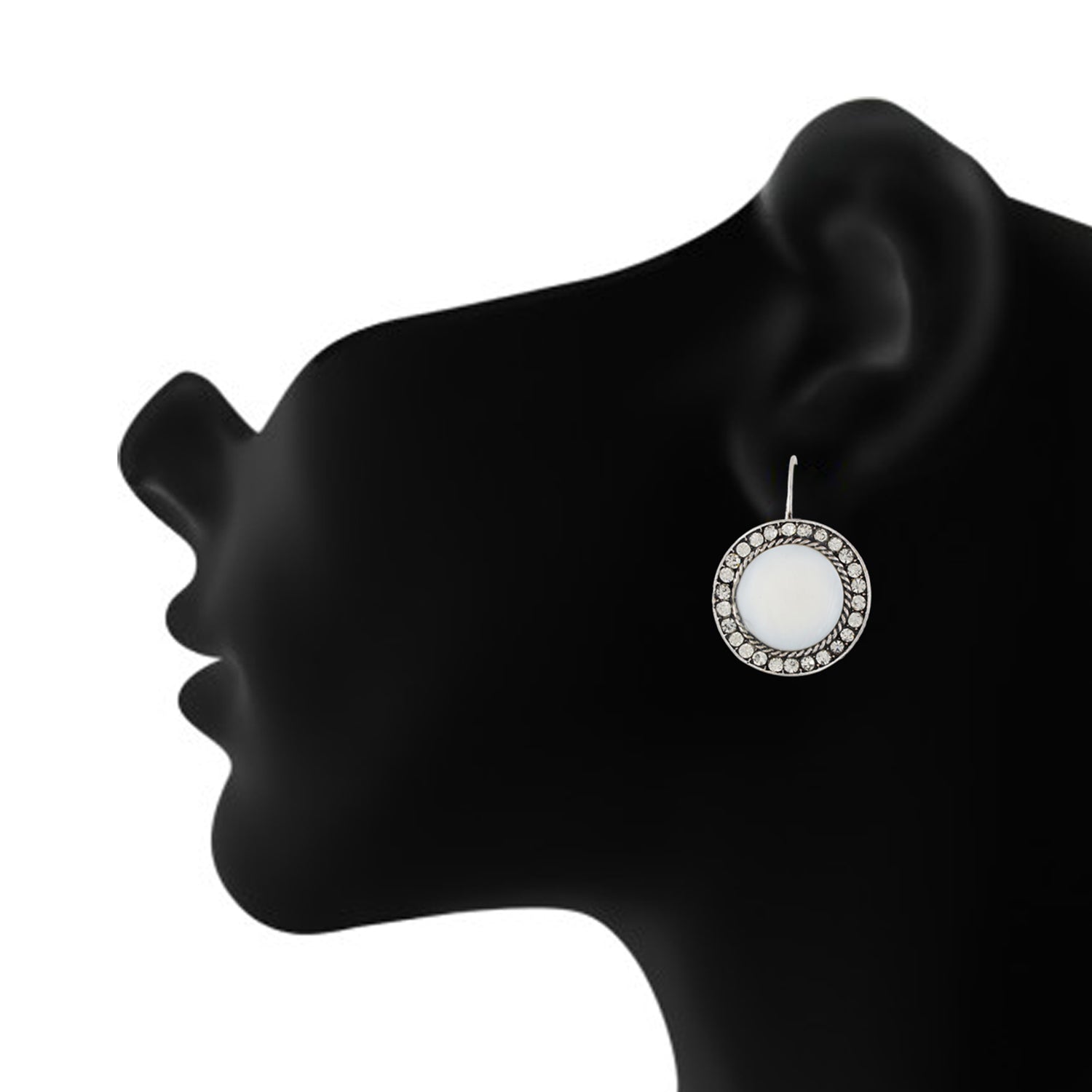 Amazing White and Oxide Silver Colour Round Shape Earring for Girls and Women