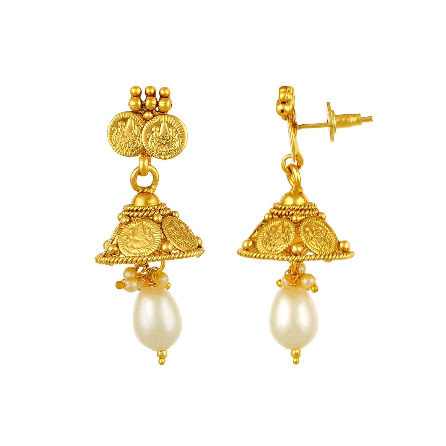 Gold Plated Goddess Lakshmi Coin Design Necklace Earrings Jhumki Jewelry Set for Women