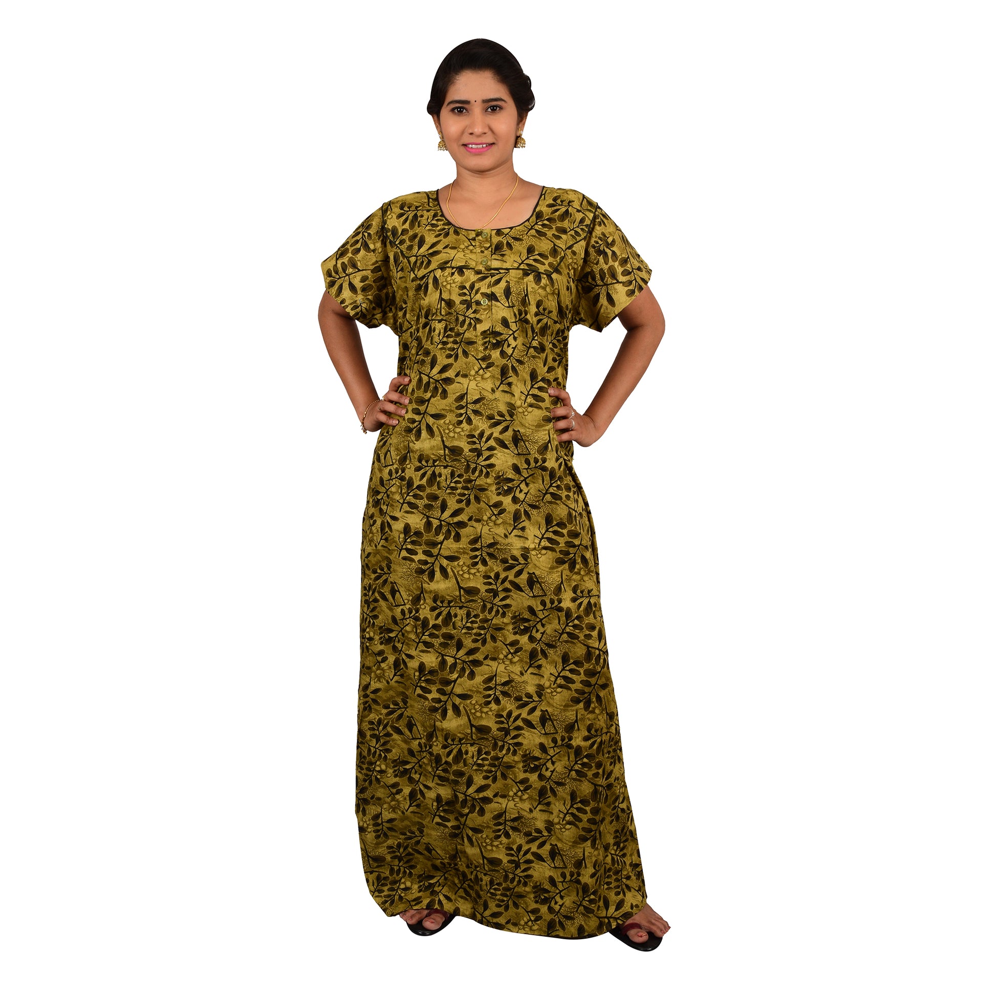 Printed Cotton Nighty For Women - Light Green