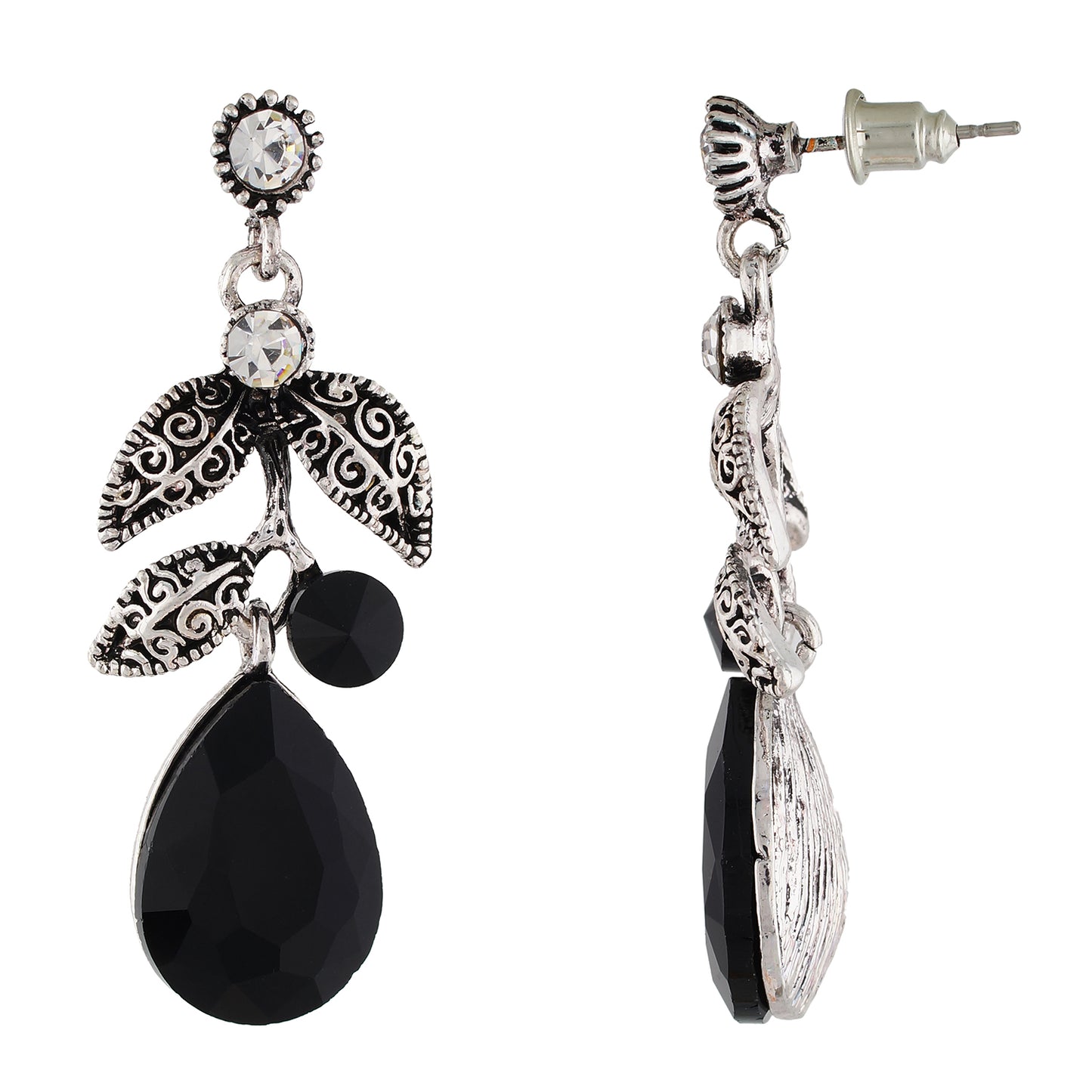 Amazing Black and Oxide Silver Colour Leaves Design Earring for Girls and Women