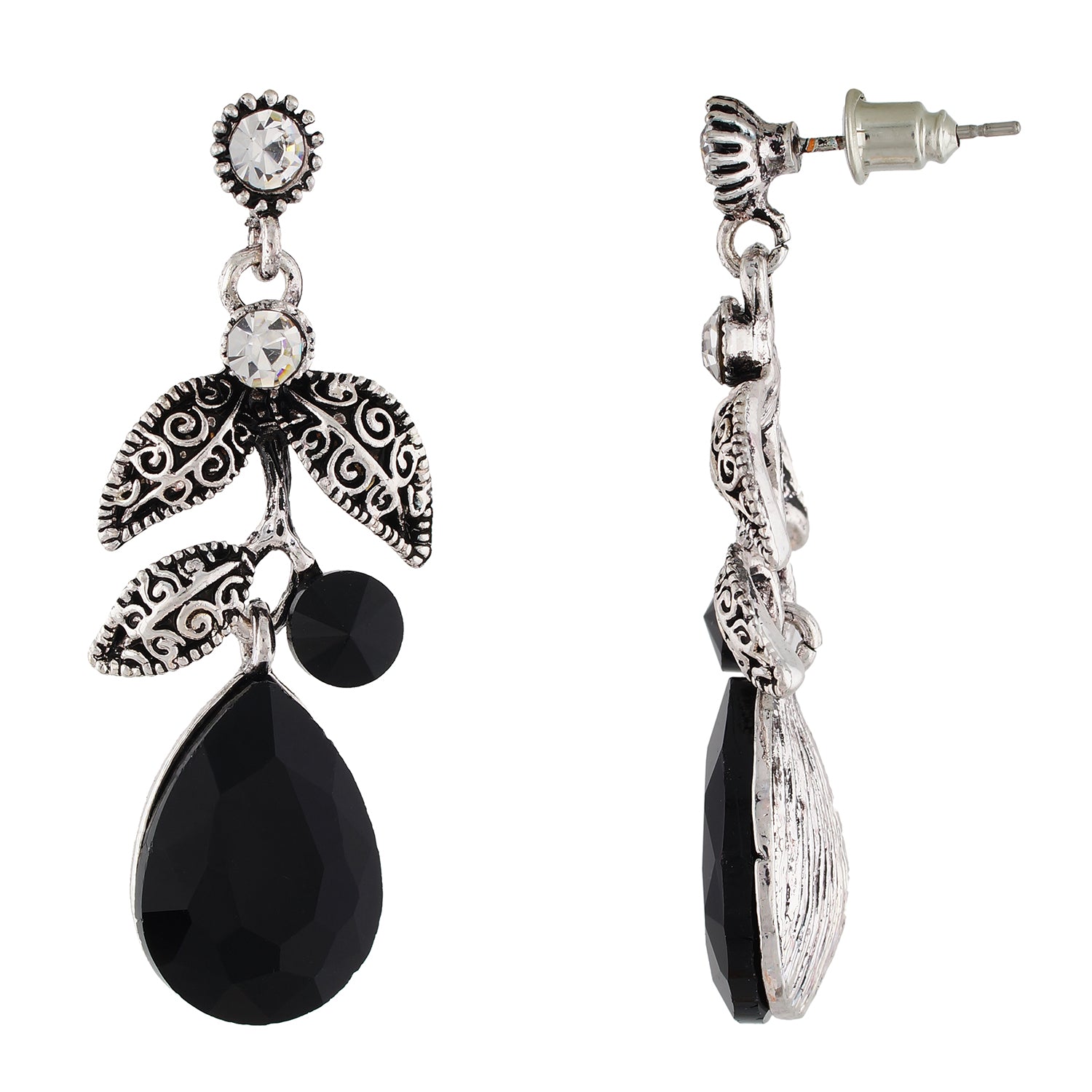 Amazing Black and Oxide Silver Colour Leaves Design Earring for Girls and Women