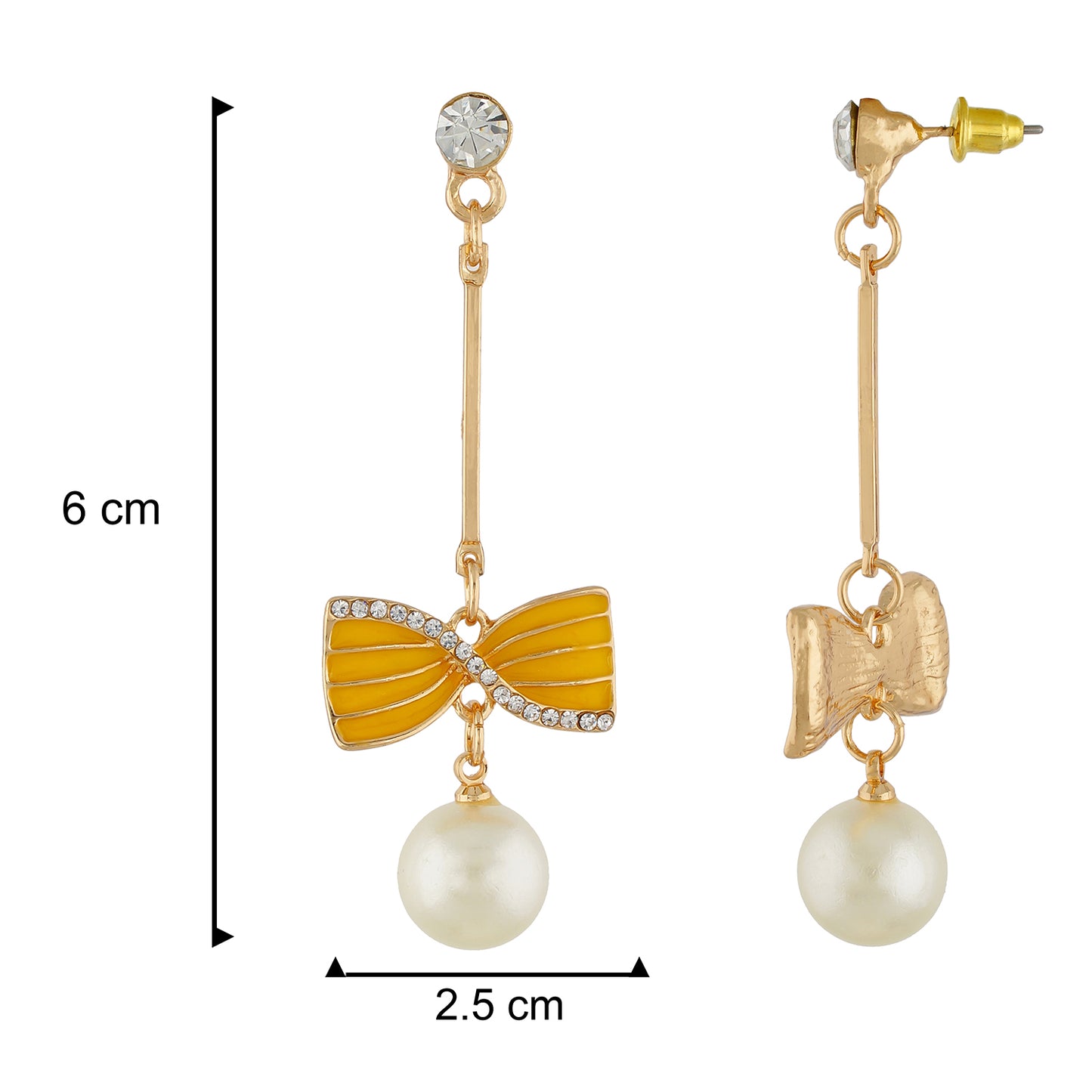 Incredible Yellow and Gold Colour Bow Design Enamel Enhanced Earring for Girls and Women