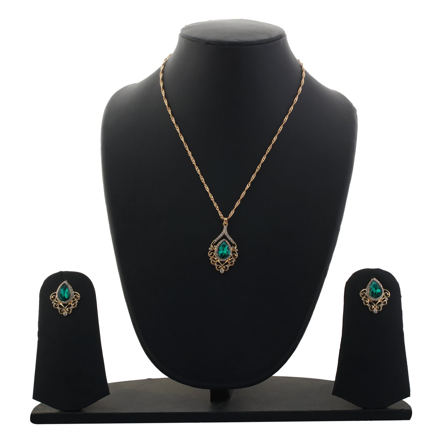 Green and Gold colour Drop design Pendant Set for girls and women