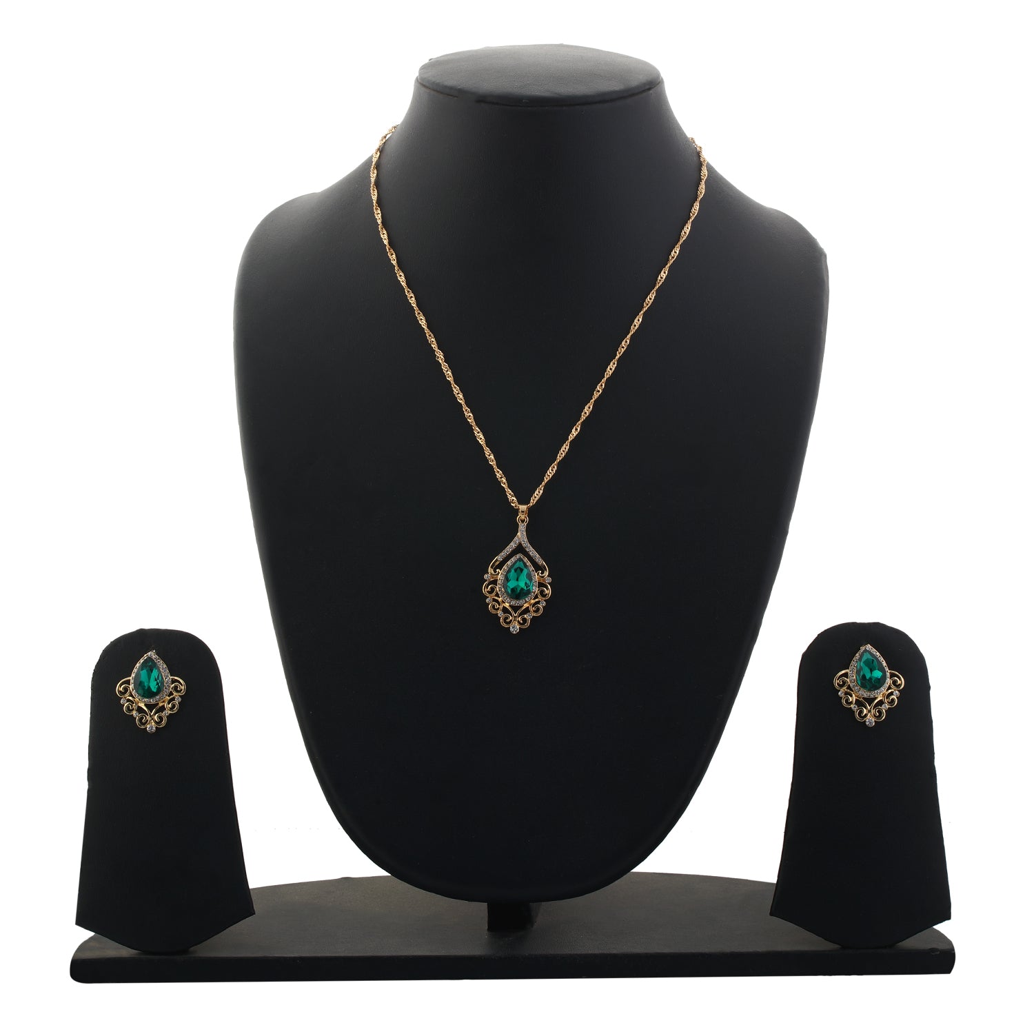 Green and Gold colour Drop design Pendant Set for girls and women