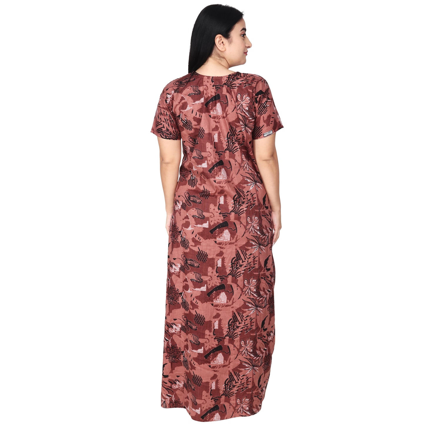 Printed Cotton Nighty For Women - Brown