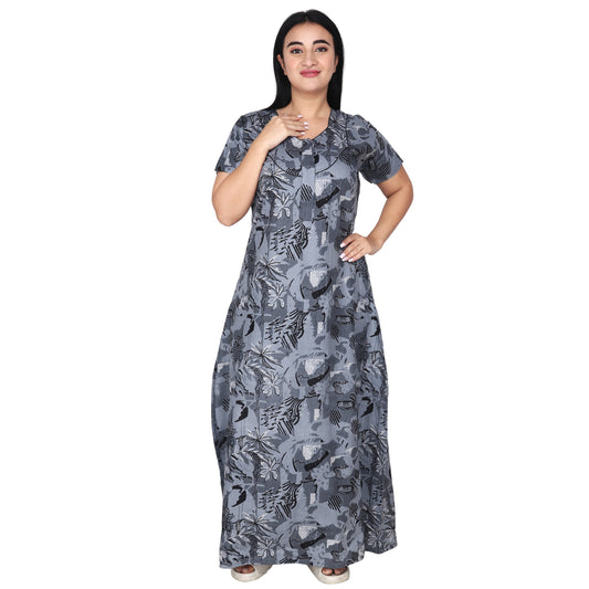 Printed Cotton Nighty For Women - Blue