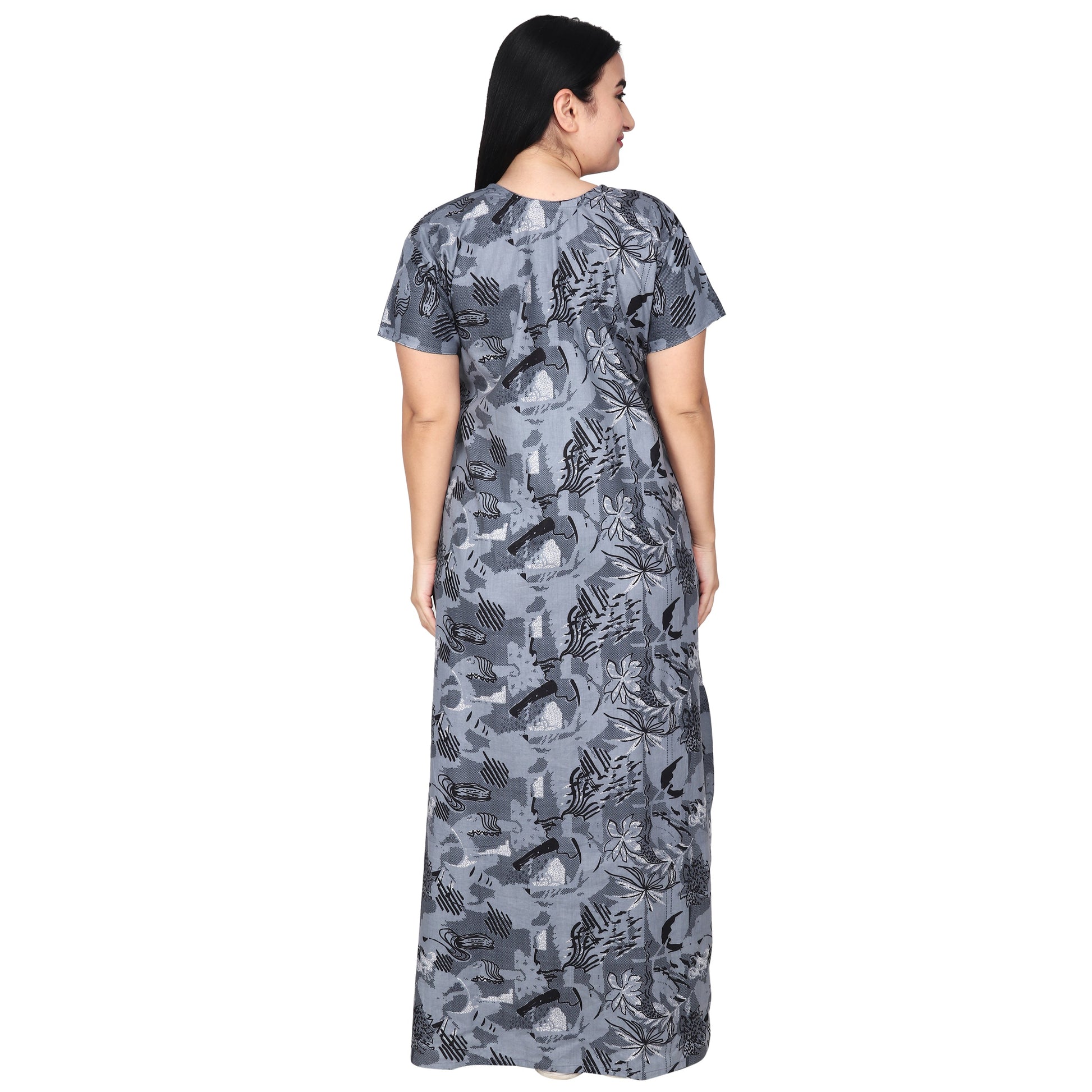 Printed Cotton Nighty For Women - Blue