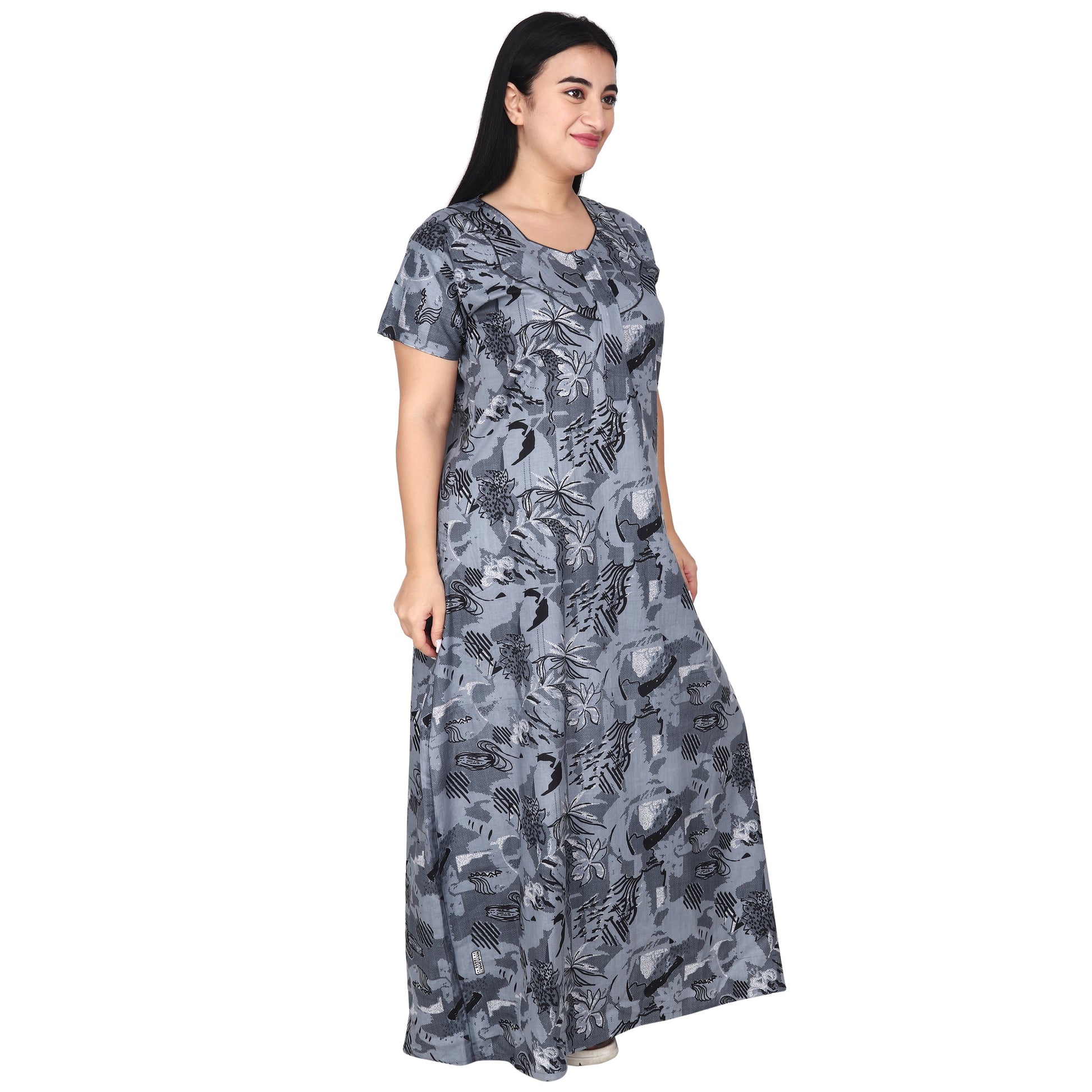 Printed Cotton Nighty For Women - Blue
