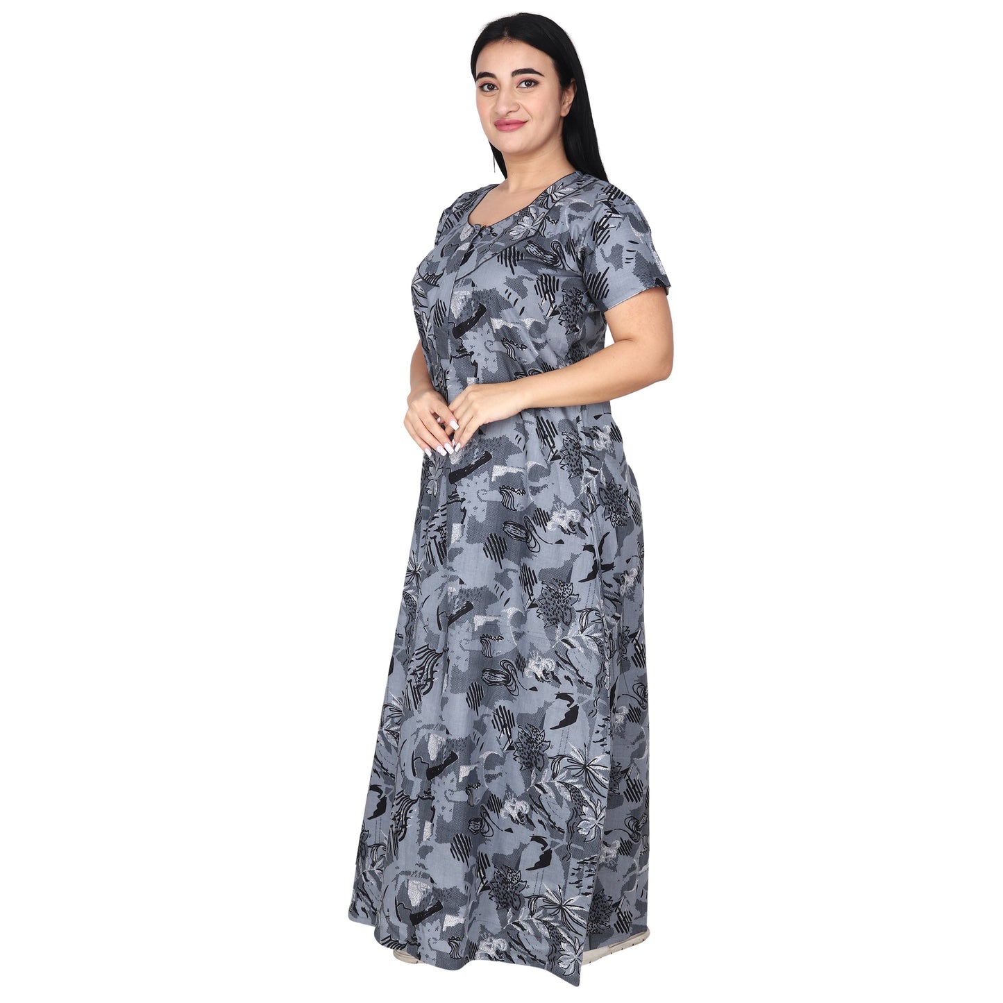 Printed Cotton Nighty For Women - Blue