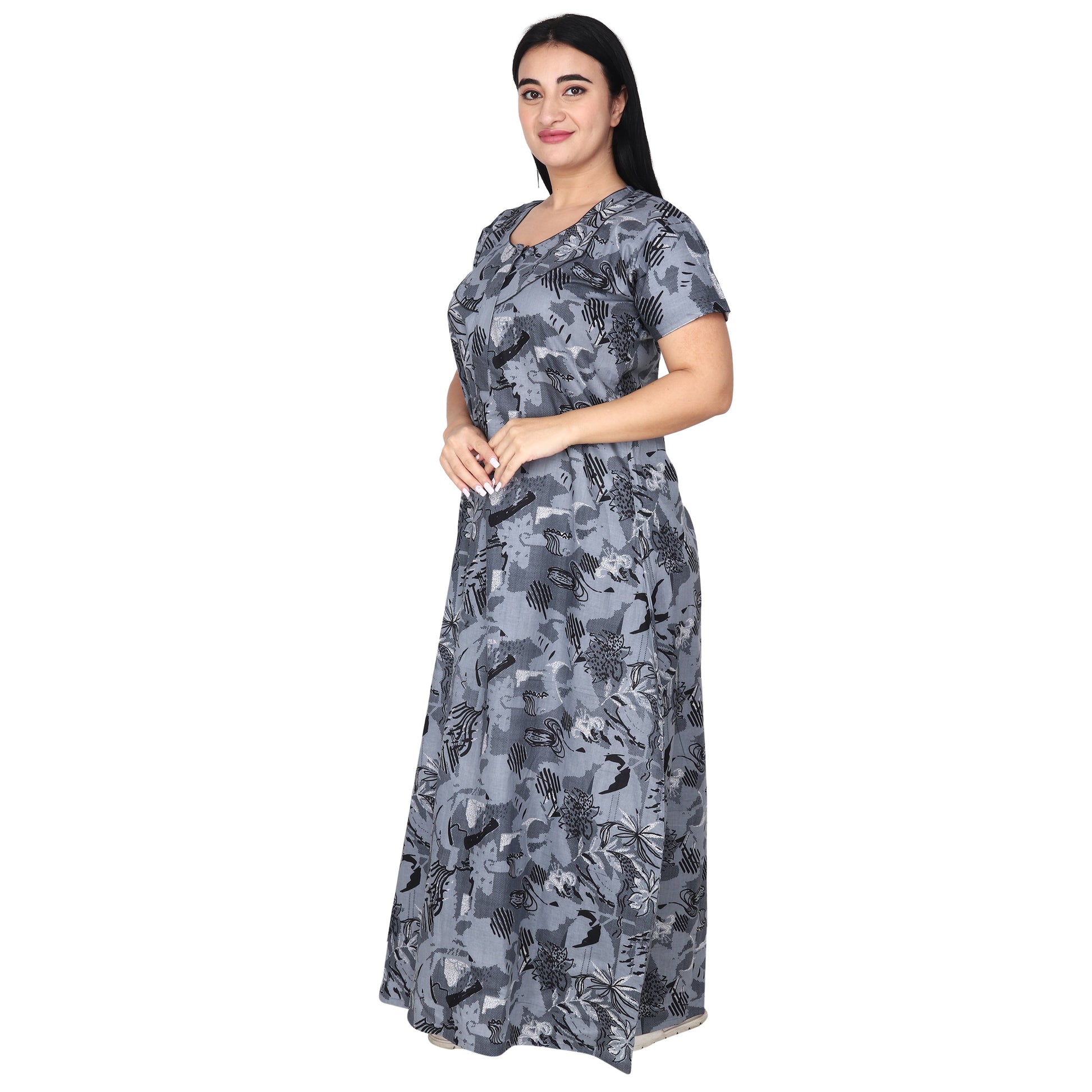 Printed Cotton Nighty For Women - Blue