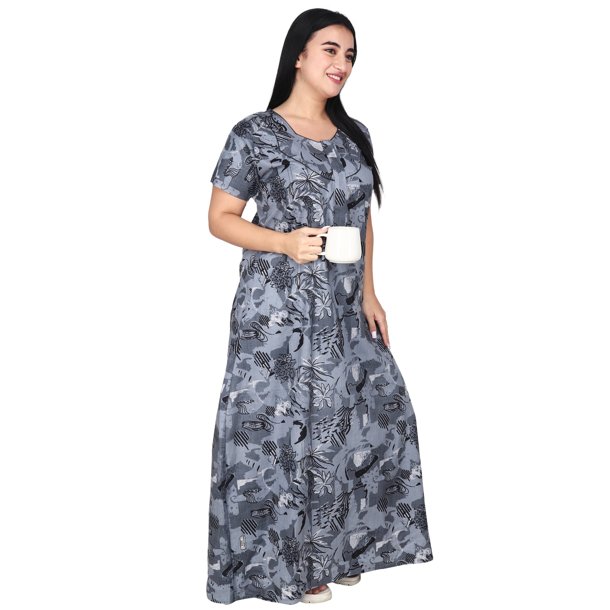 Printed Cotton Nighty For Women - Blue