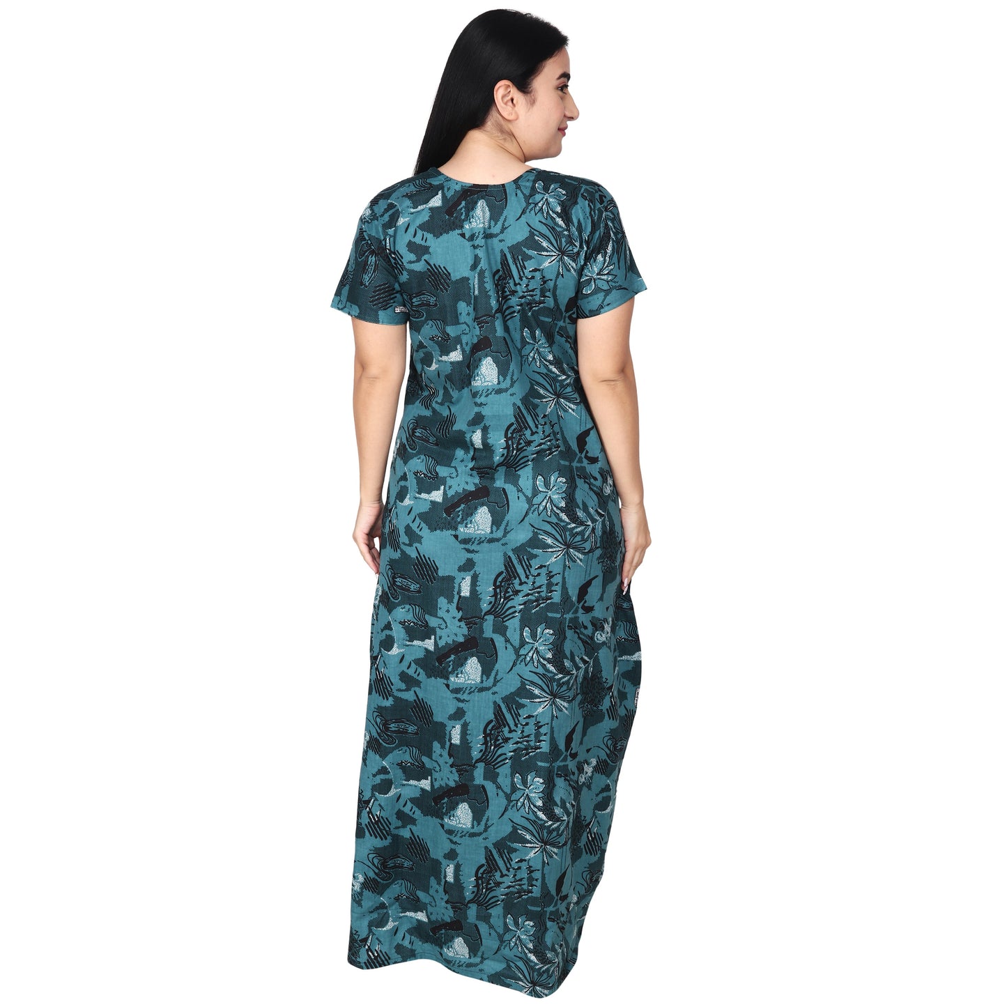 Printed Cotton Nighty For Women - Dark Green