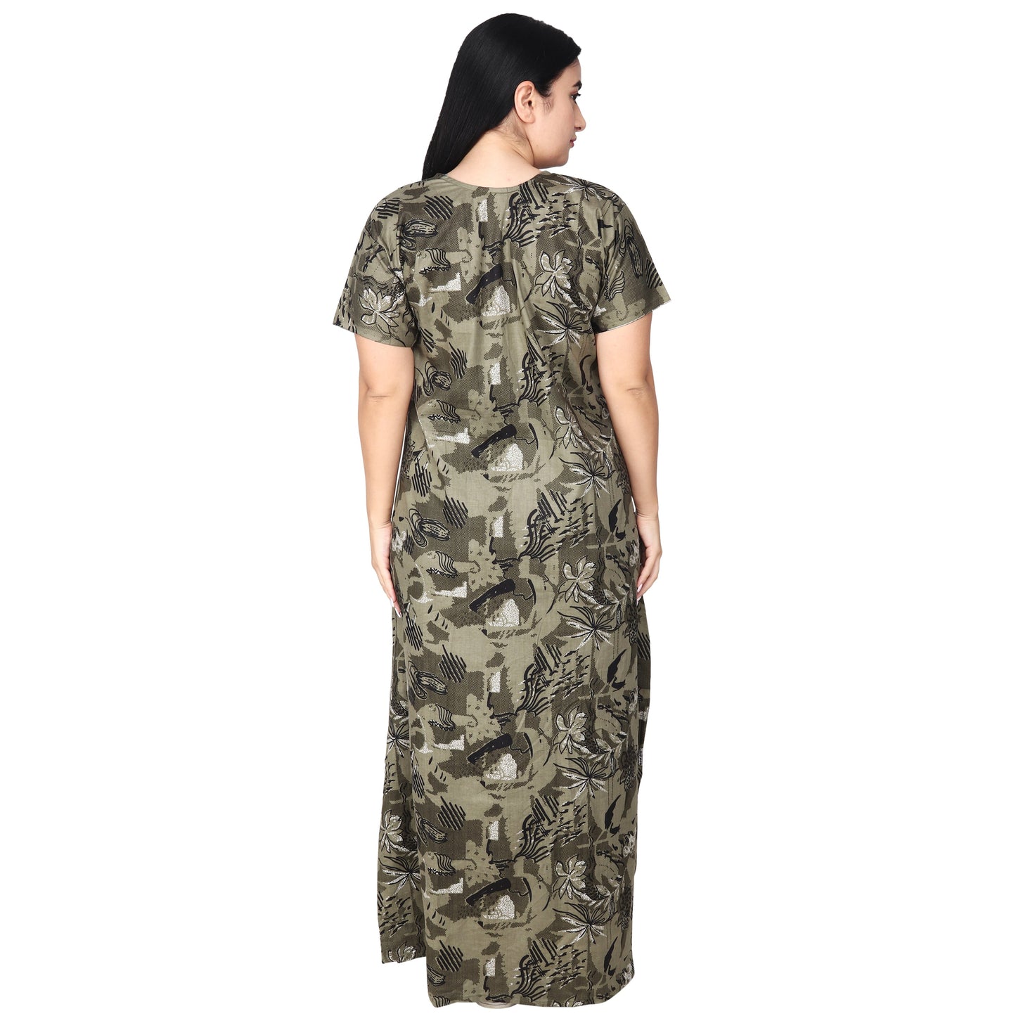 Printed Cotton Nighty For Women - Light Green