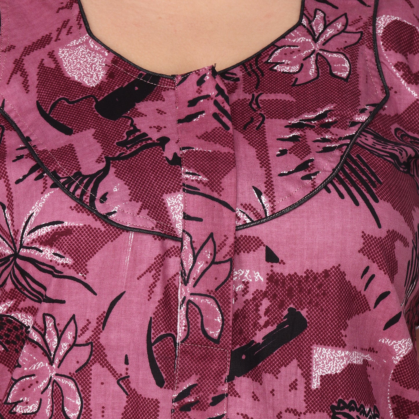 Printed Cotton Nighty For Women - Pink