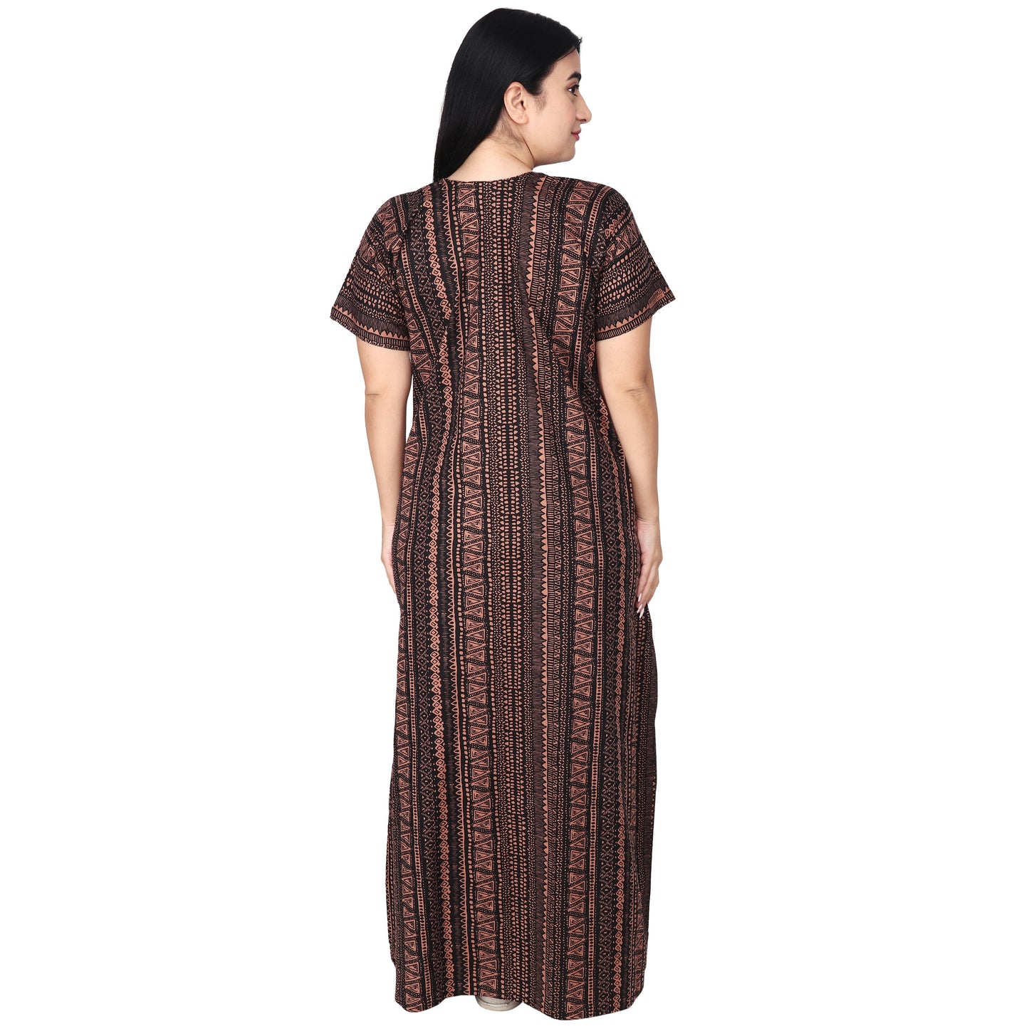 Printed Cotton Nighty For Women - Brown
