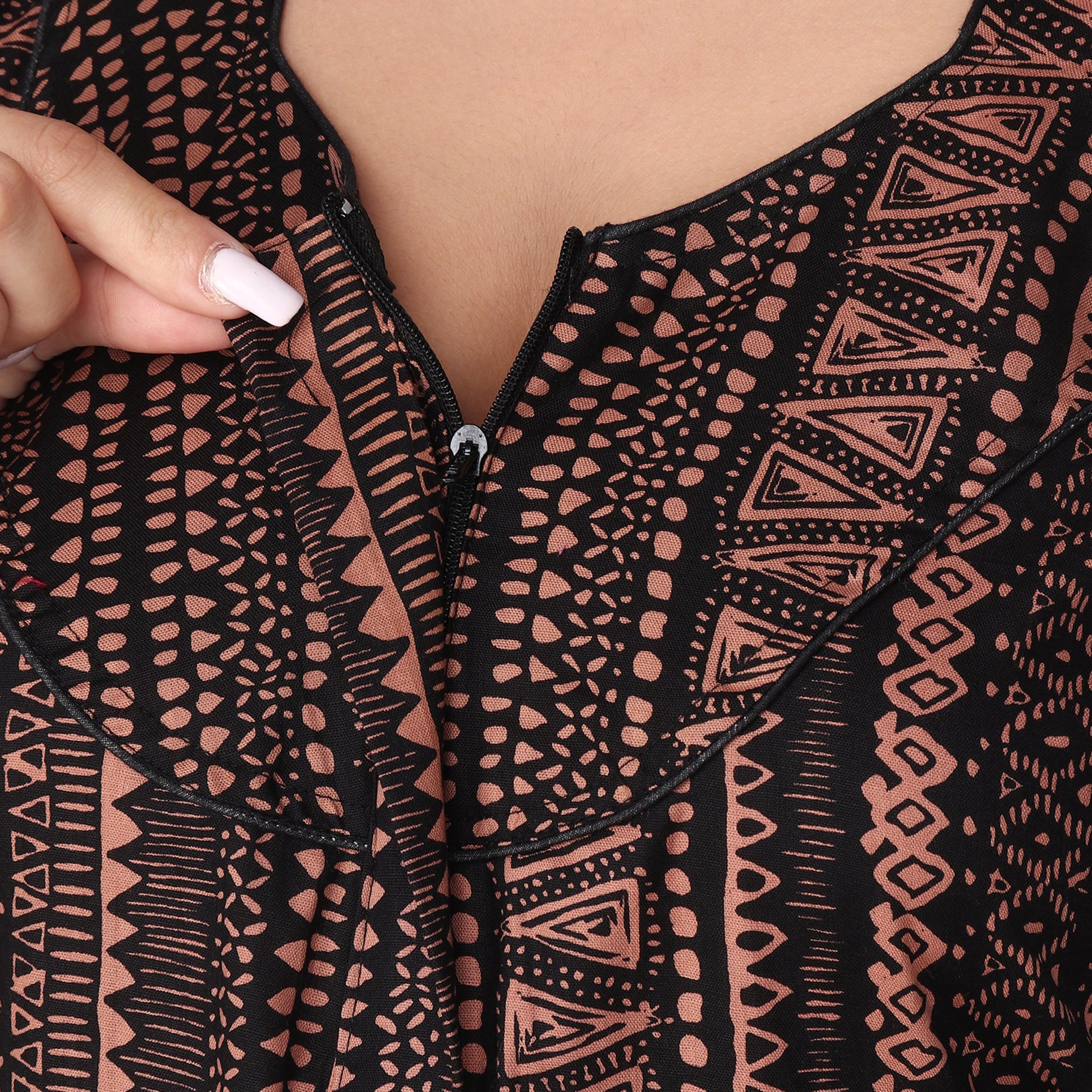 Printed Cotton Nighty For Women - Brown