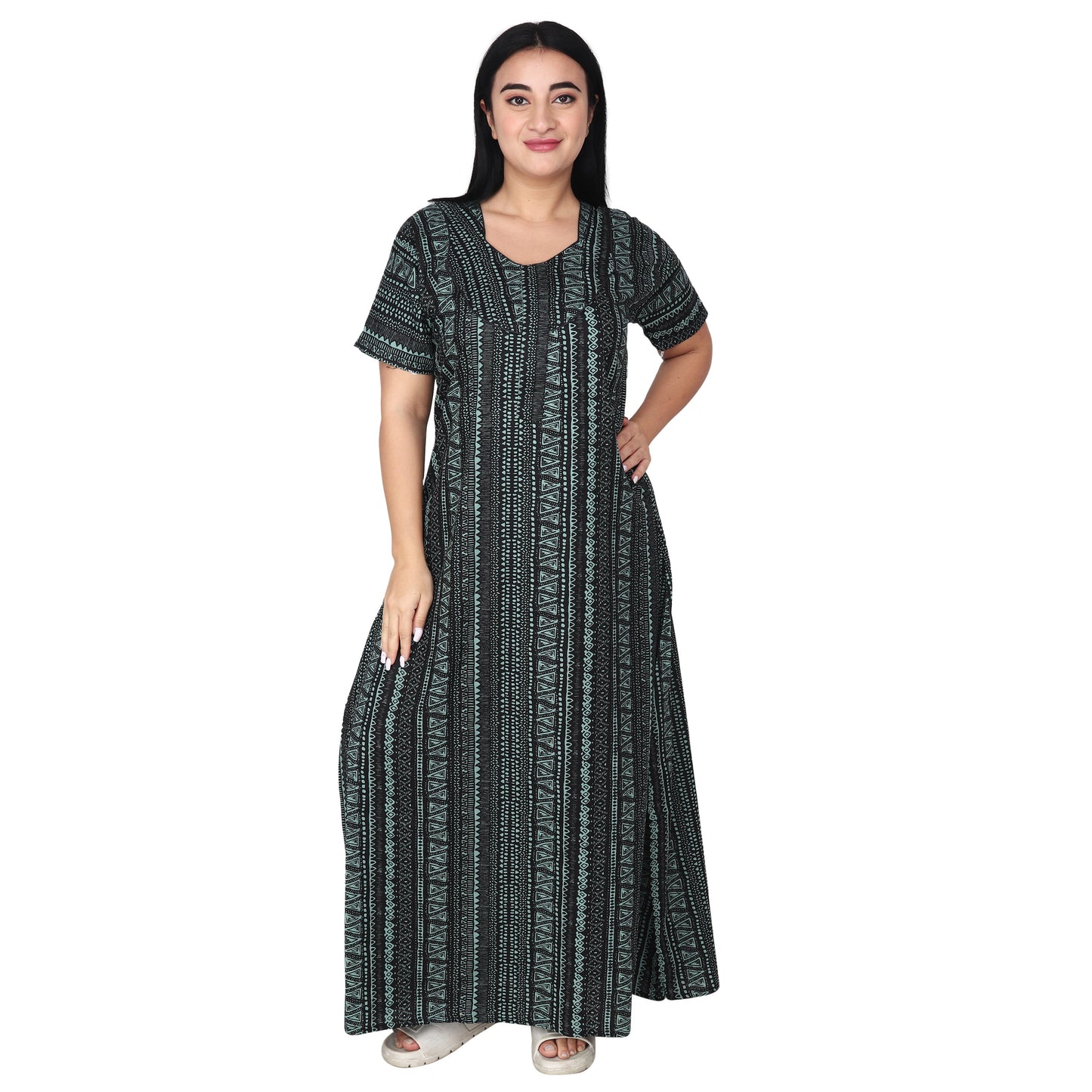Printed Cotton Nighty For Women - Blue