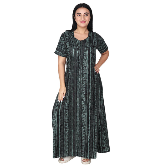 Printed Cotton Nighty For Women - Blue