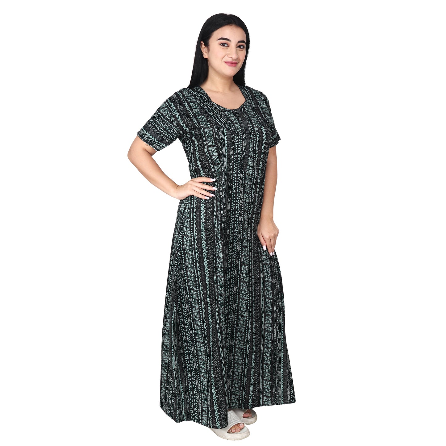 Printed Cotton Nighty For Women - Blue