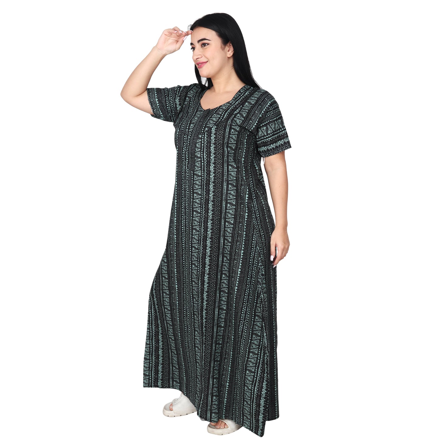 Printed Cotton Nighty For Women - Blue