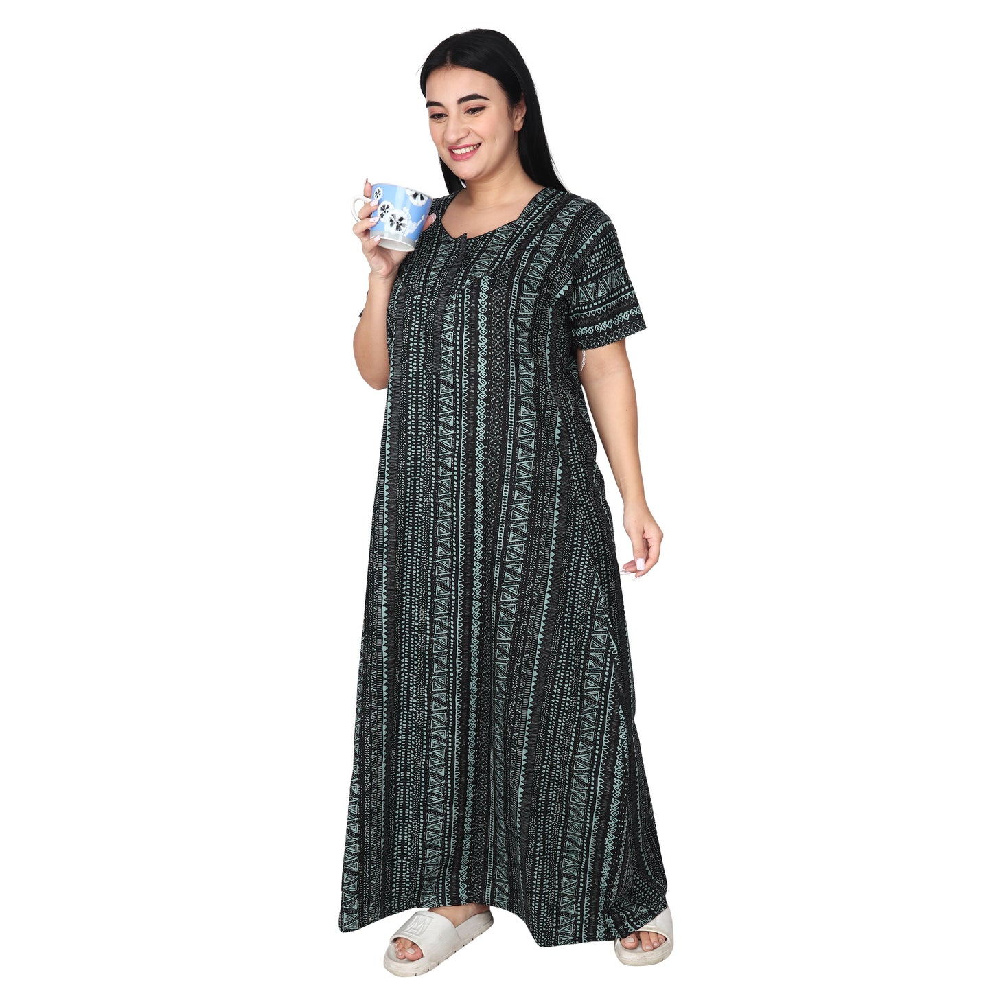 Printed Cotton Nighty For Women - Blue