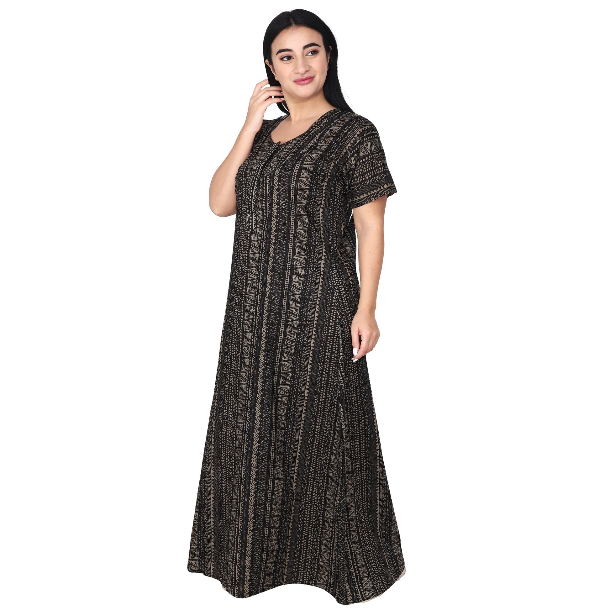 Printed Cotton Nighty For Women - Grey
