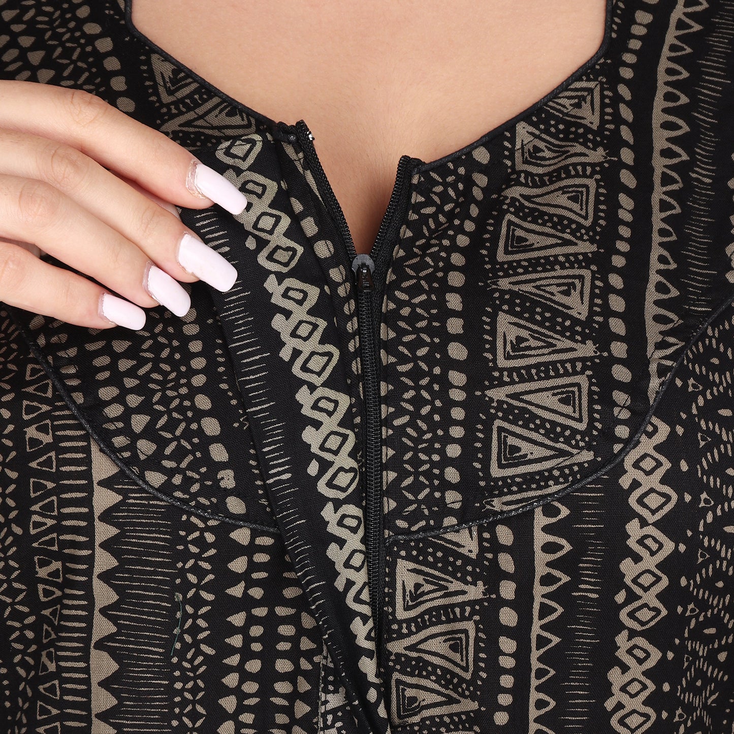 Printed Cotton Nighty For Women - Grey