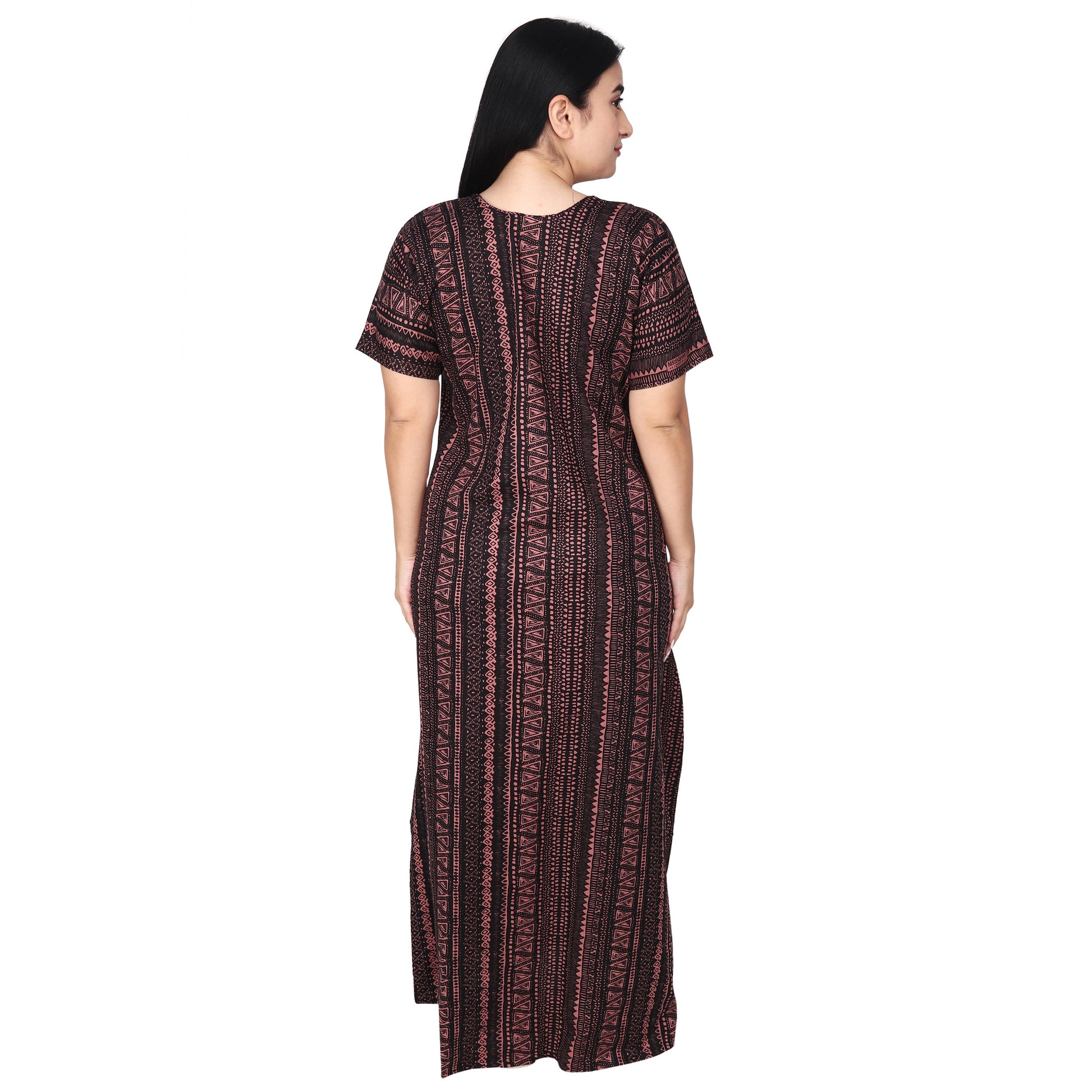 Printed Cotton Nighty For Women - Pink