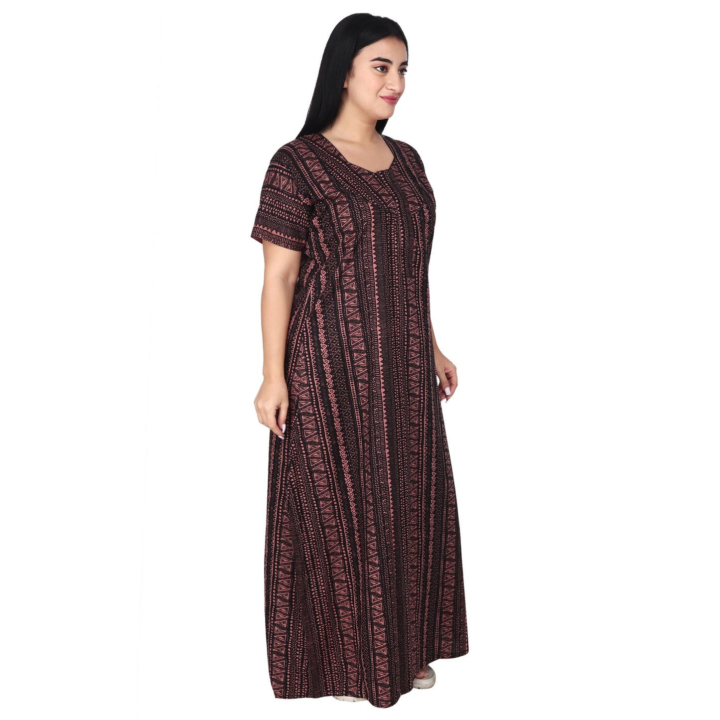 Printed Cotton Nighty For Women - Pink