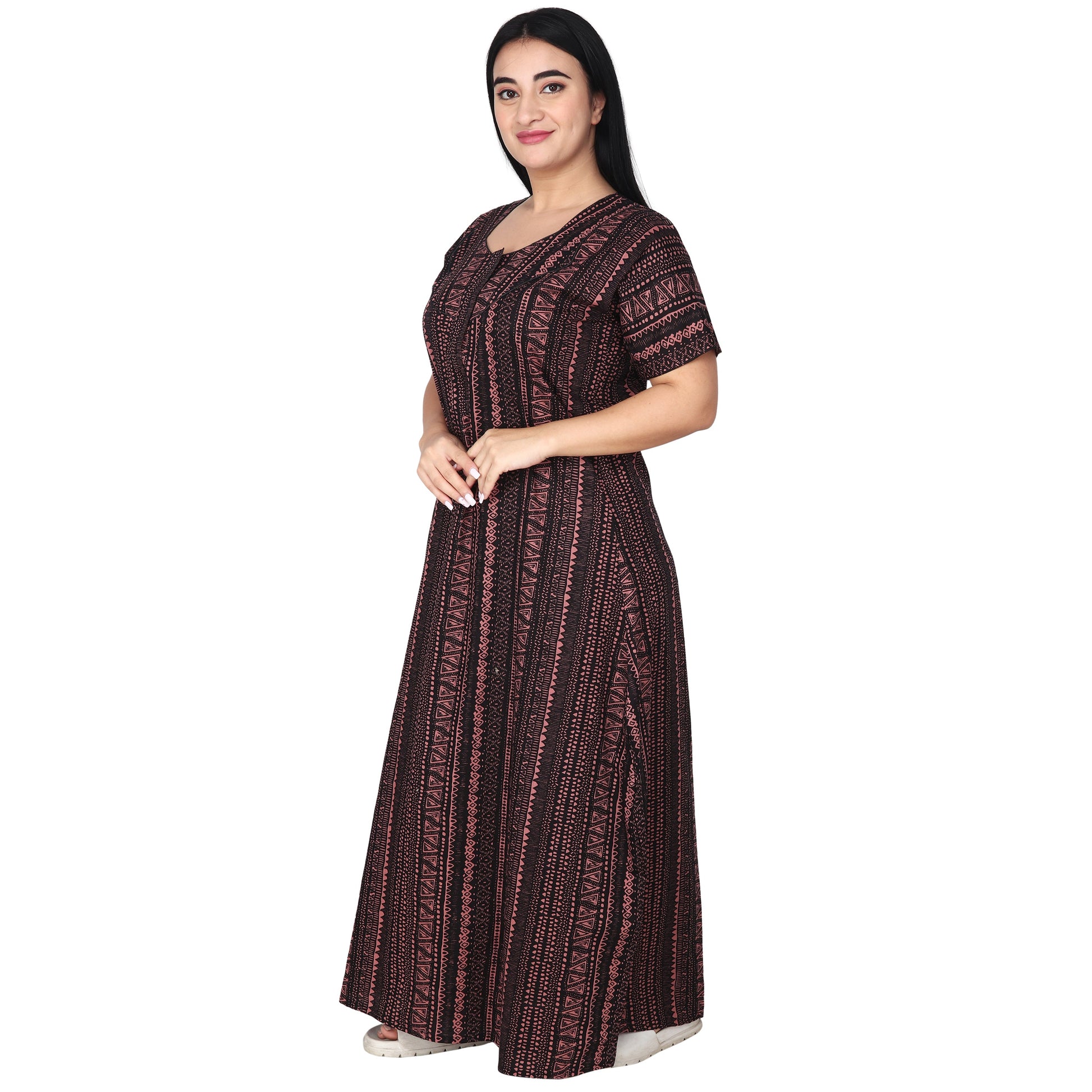 Printed Cotton Nighty For Women - Pink