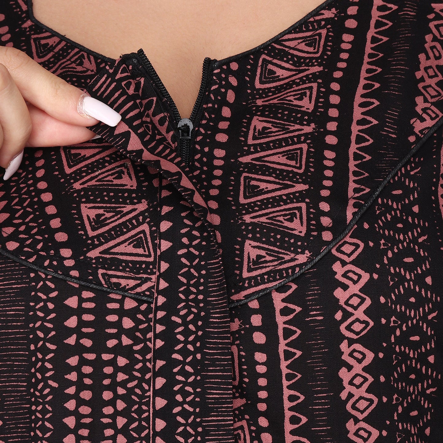 Printed Cotton Nighty For Women - Pink