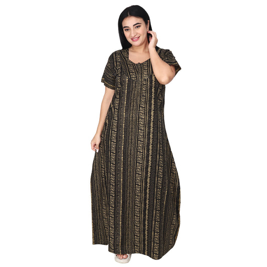 Printed Cotton Nighty For Women - Yellow