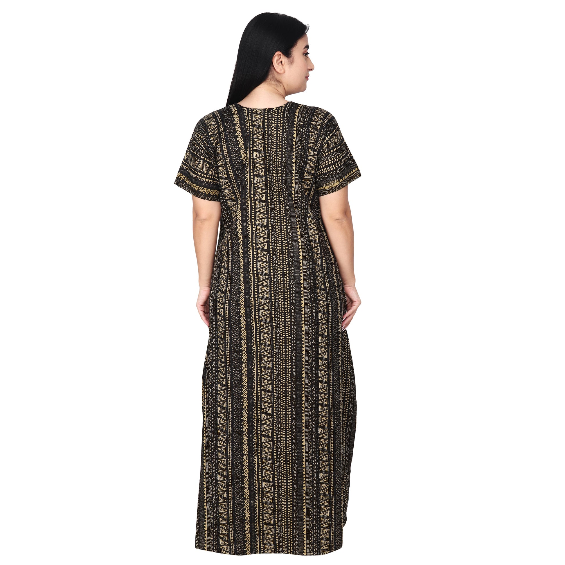 Printed Cotton Nighty For Women - Yellow