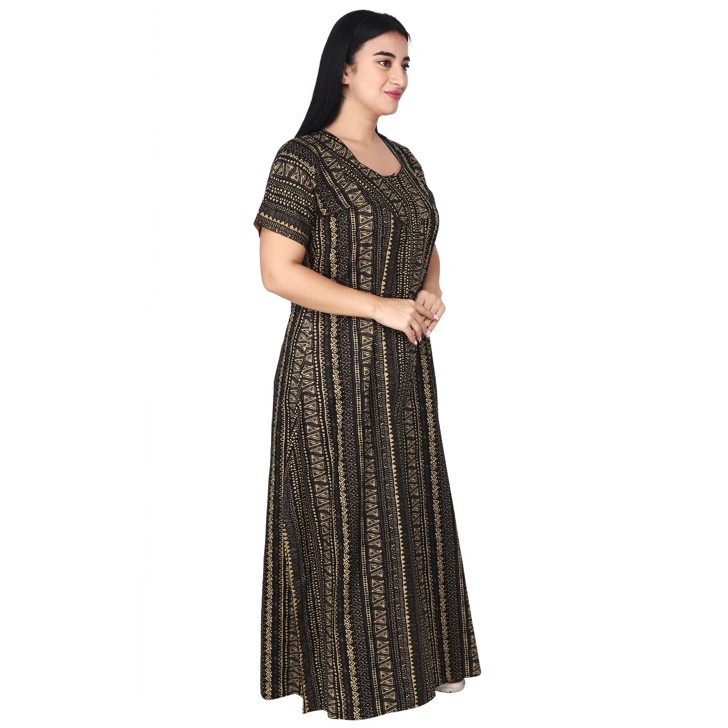 Printed Cotton Nighty For Women - Yellow