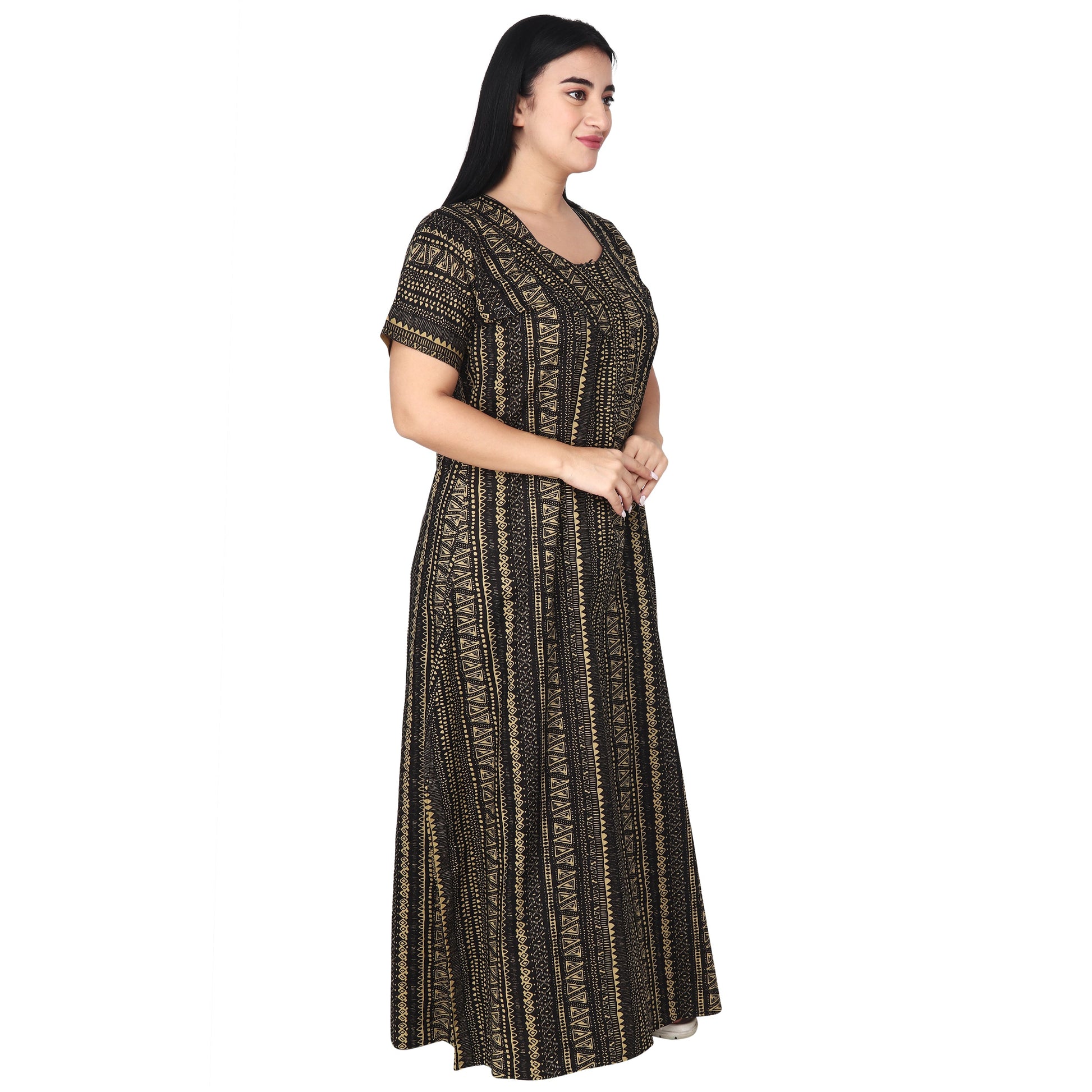 Printed Cotton Nighty For Women - Yellow