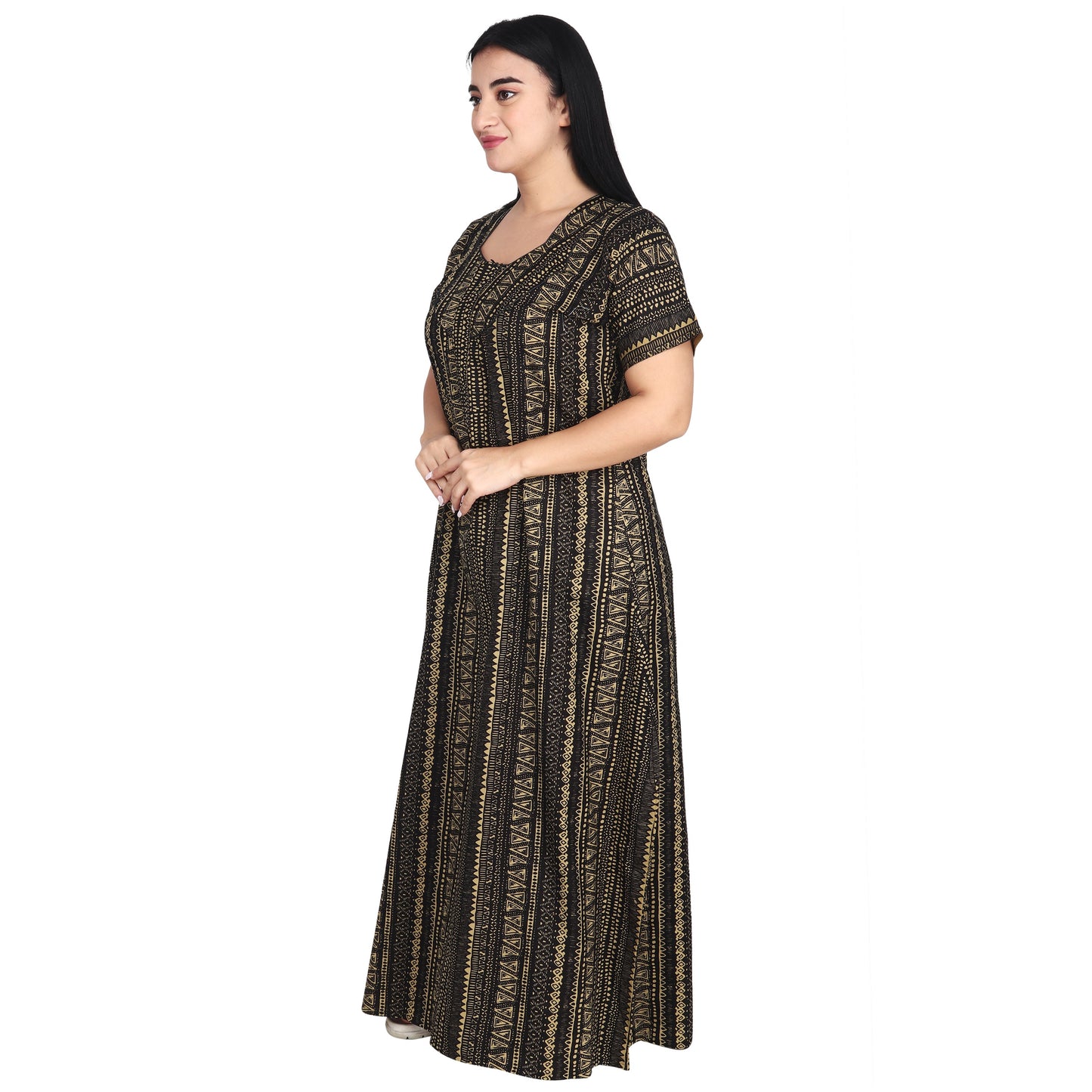 Printed Cotton Nighty For Women - Yellow