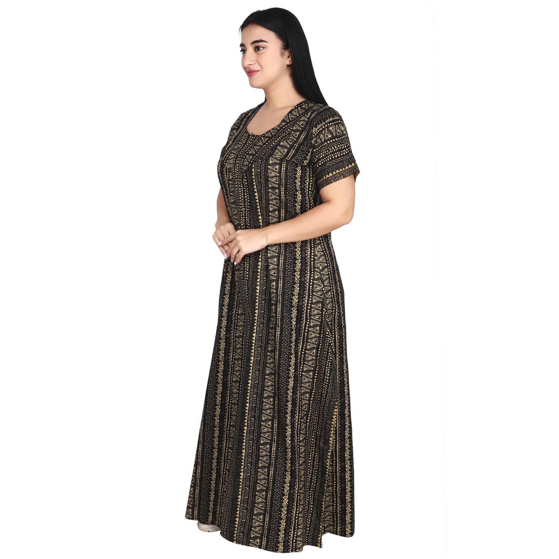 Printed Cotton Nighty For Women - Yellow