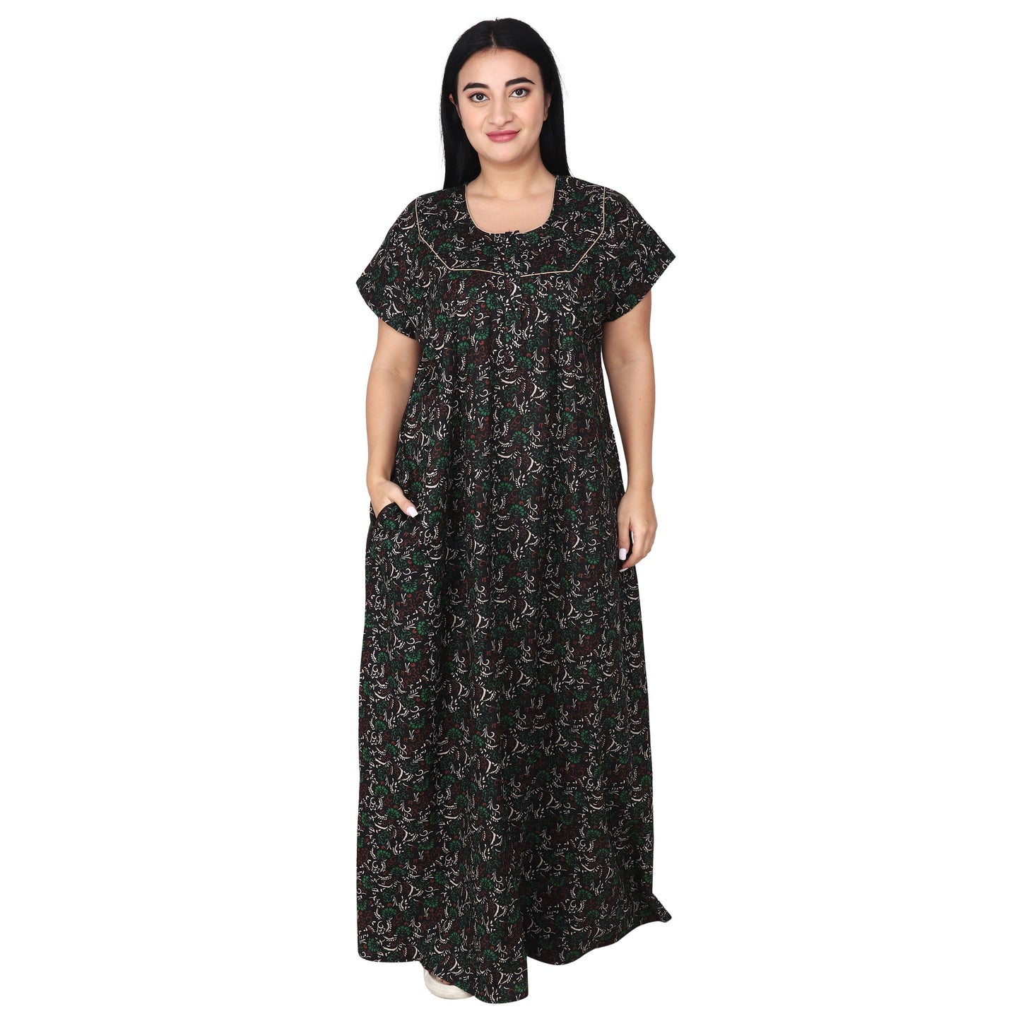 Printed Cotton Nighty For Women - Light Green