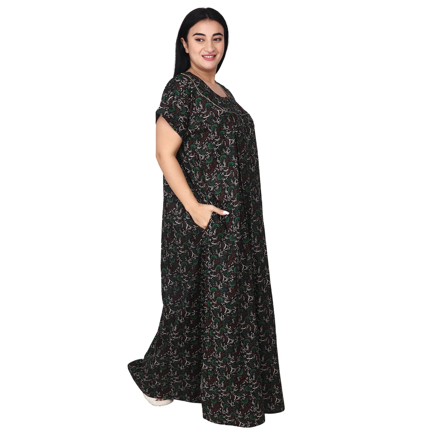 Printed Cotton Nighty For Women - Light Green