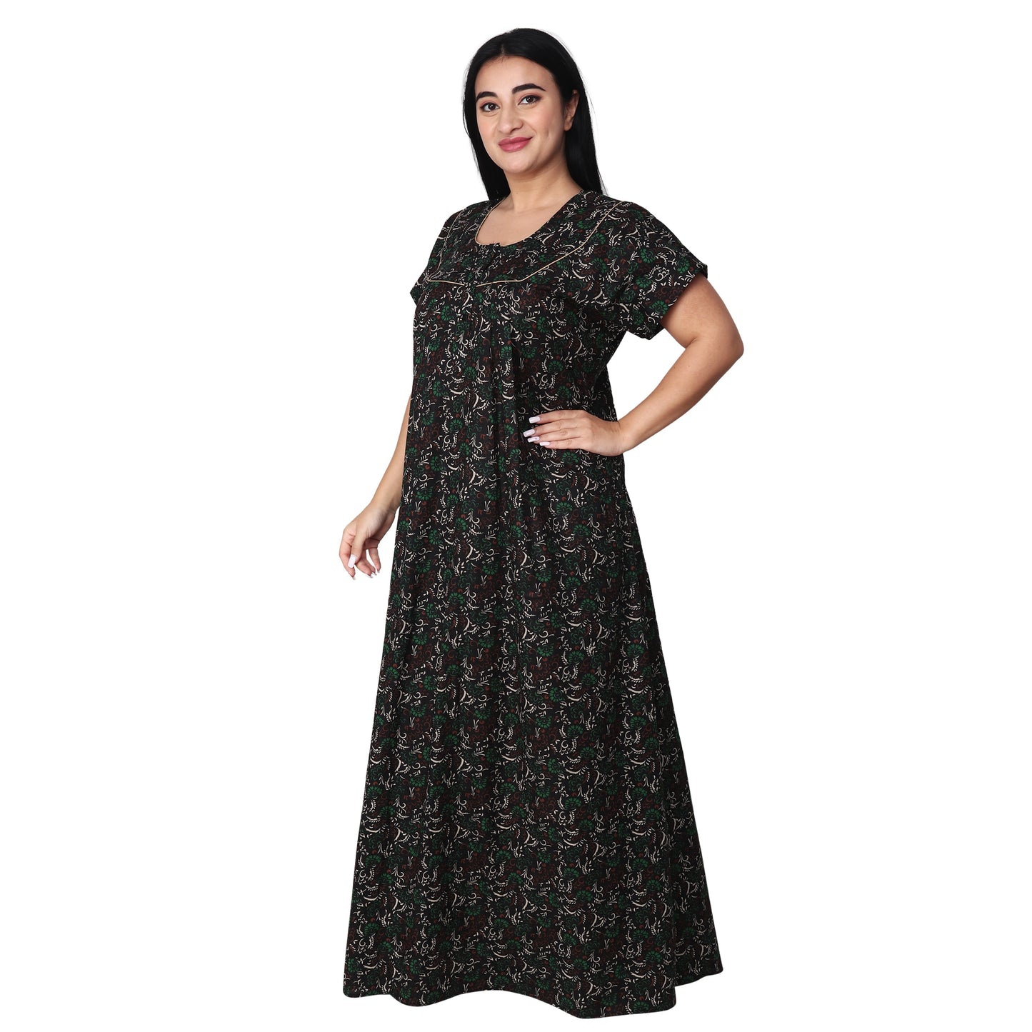 Printed Cotton Nighty For Women - Light Green