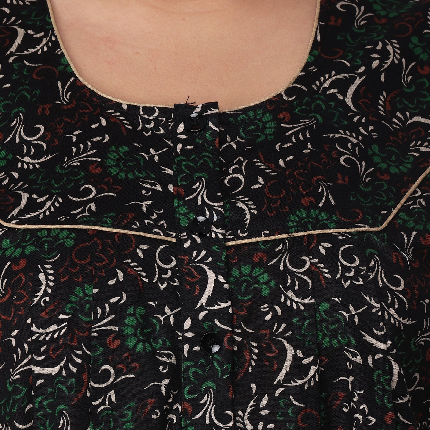 Printed Cotton Nighty For Women - Light Green