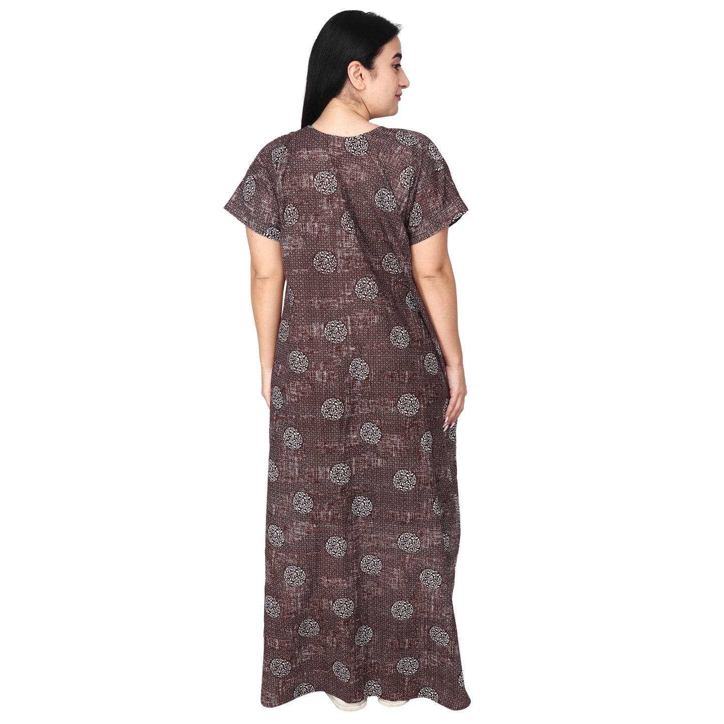 Printed Cotton Nighty For Women - Brown