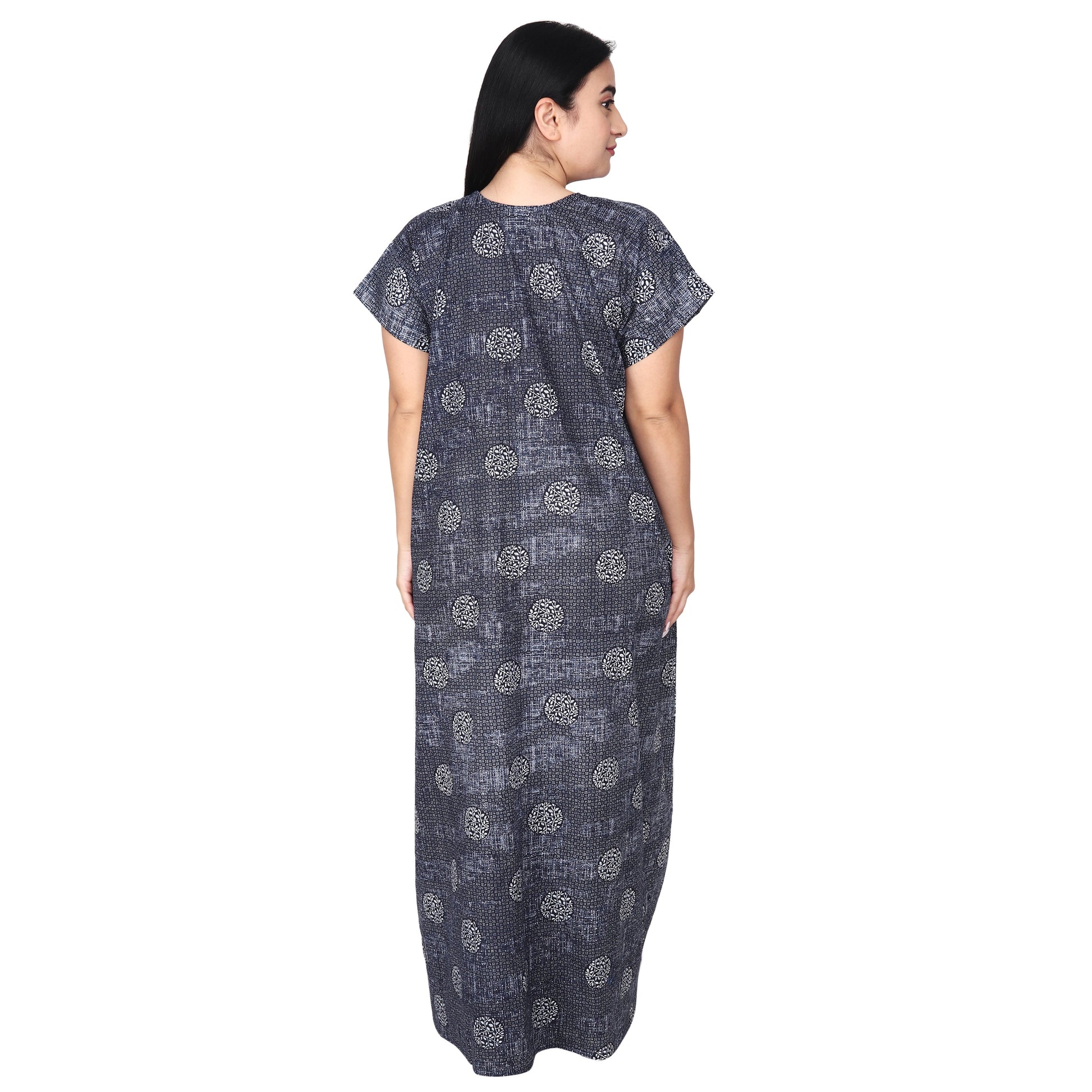 Printed Cotton Nighty For Women - Blue