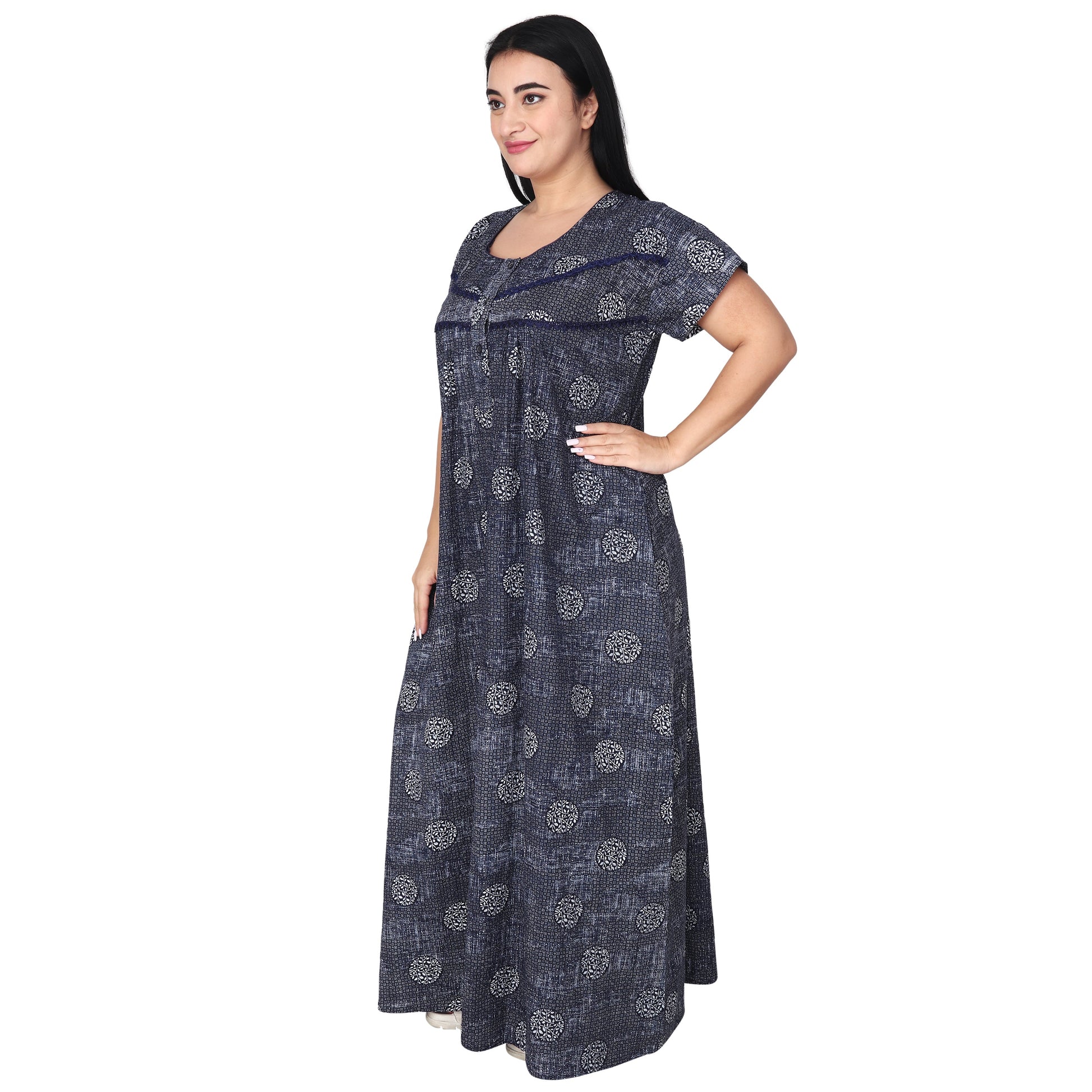 Printed Cotton Nighty For Women - Blue