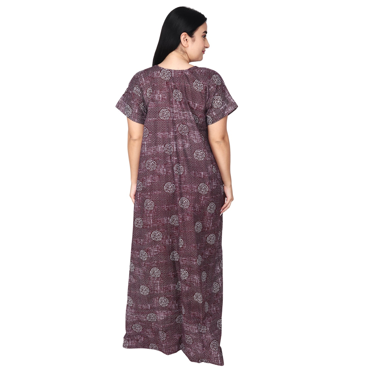 Printed Cotton Nighty For Women - Pink