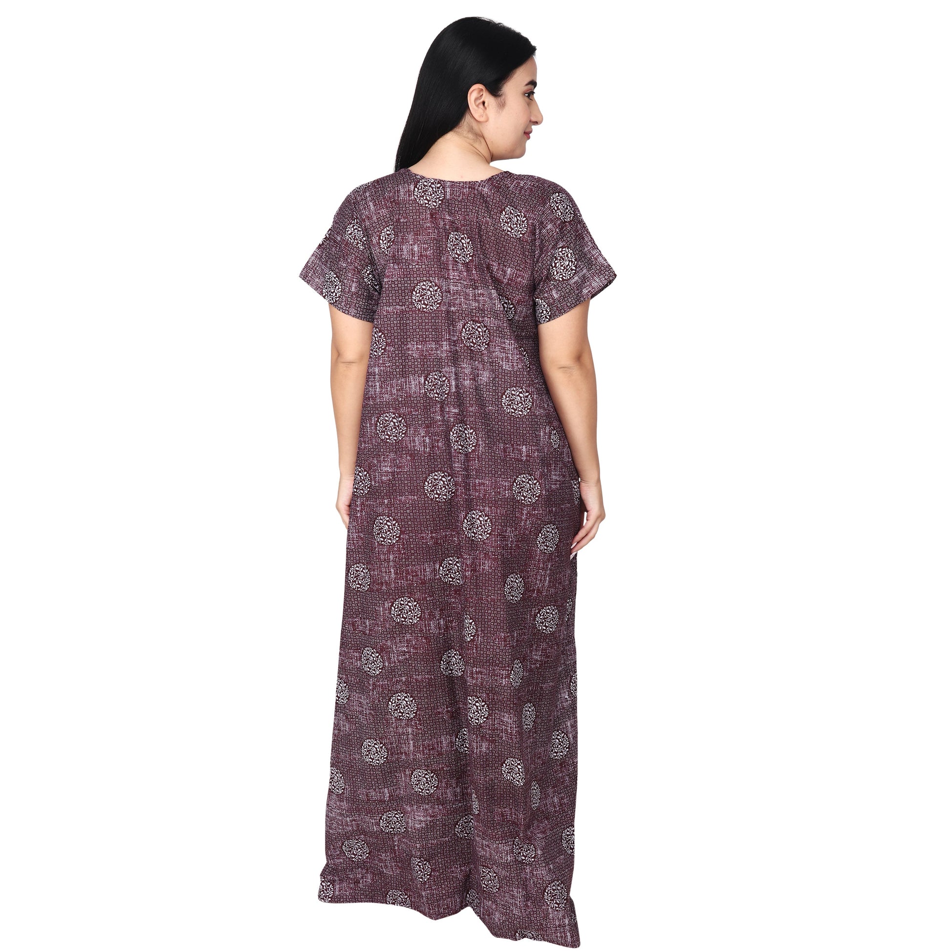 Printed Cotton Nighty For Women - Pink