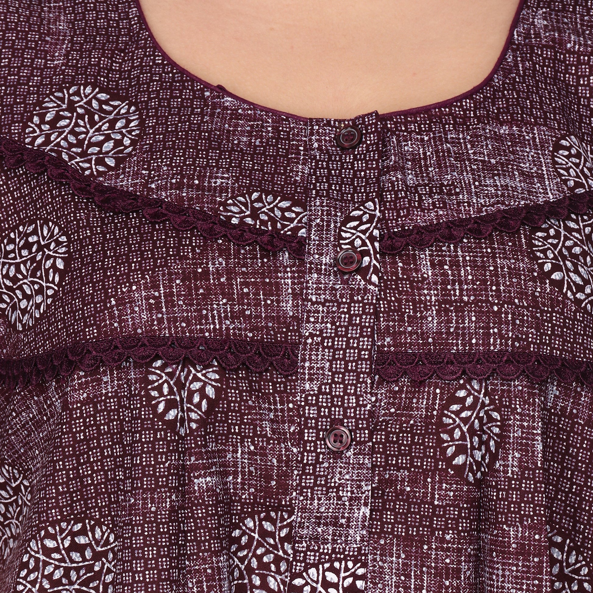 Printed Cotton Nighty For Women - Pink