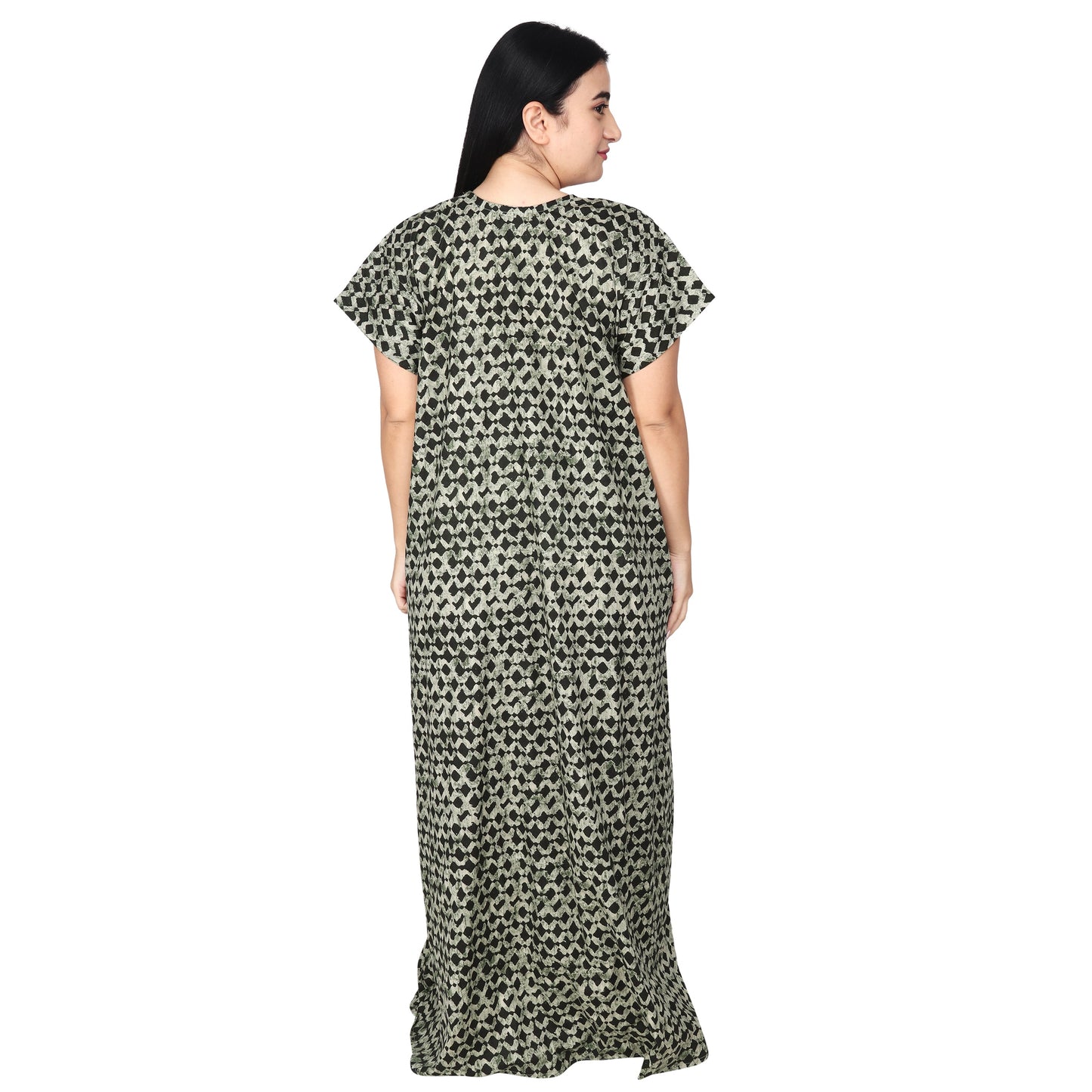 Printed Cotton Nighty For Women - Green