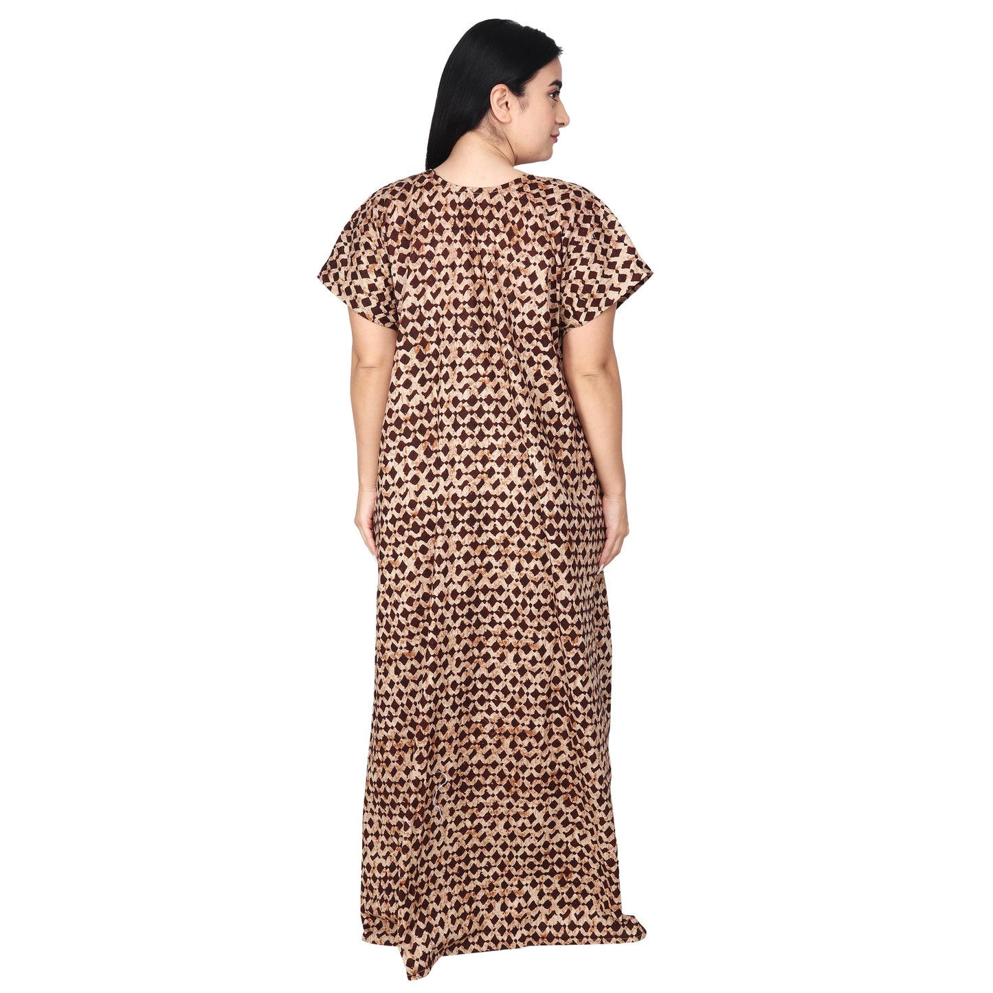 Printed Cotton Nighty For Women - Yellow