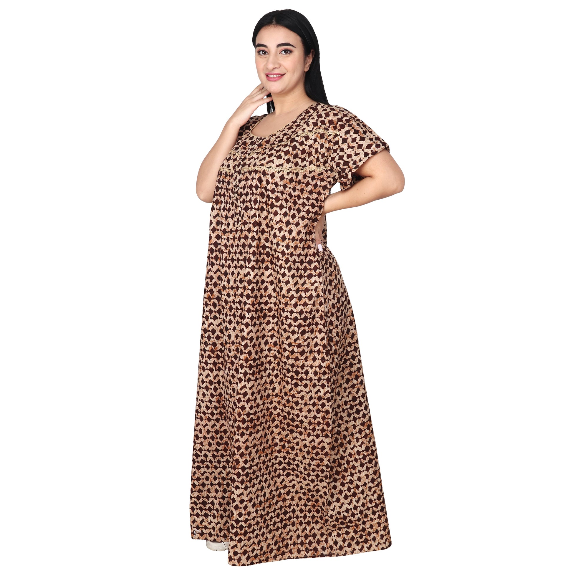 Printed Cotton Nighty For Women - Yellow